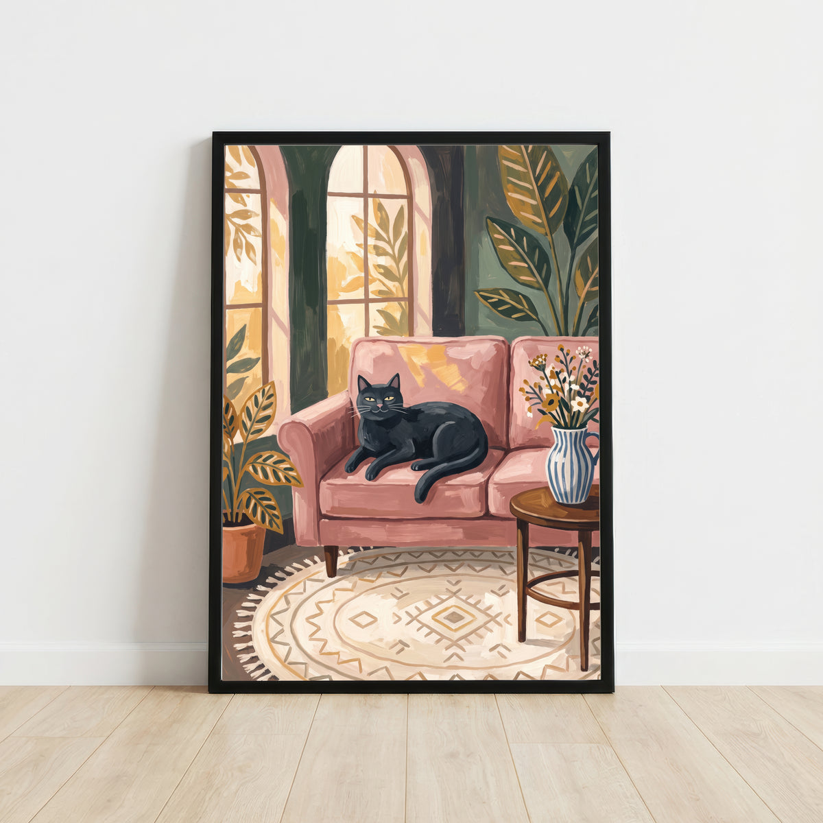 Black Cat Cozy Interior Art Print