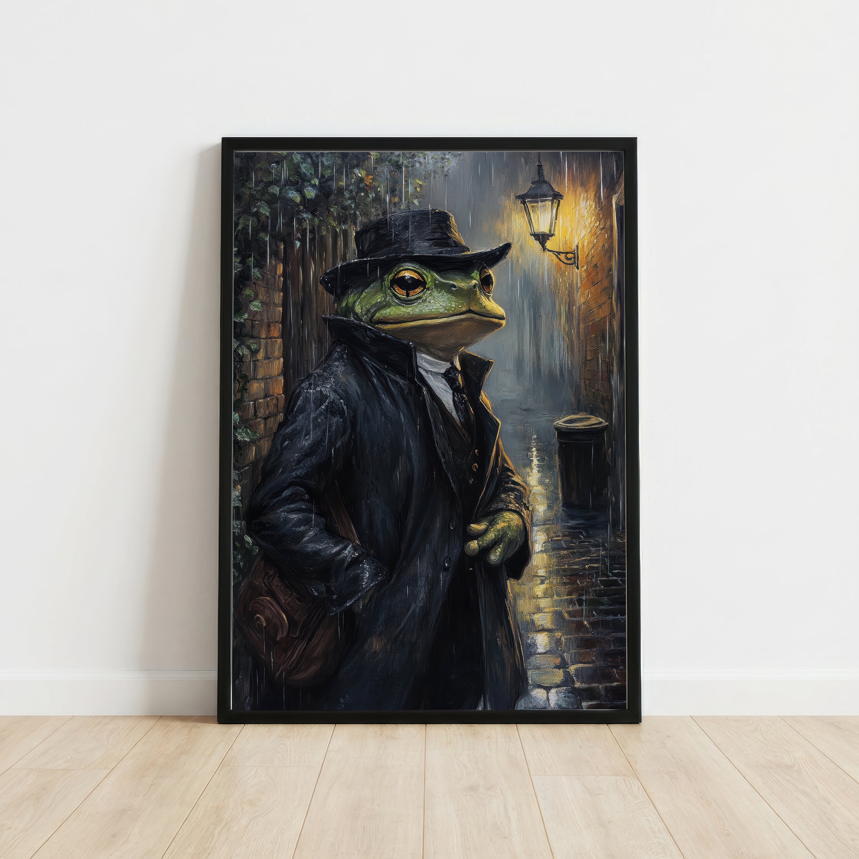 Rainy Frog Noir Art Print
