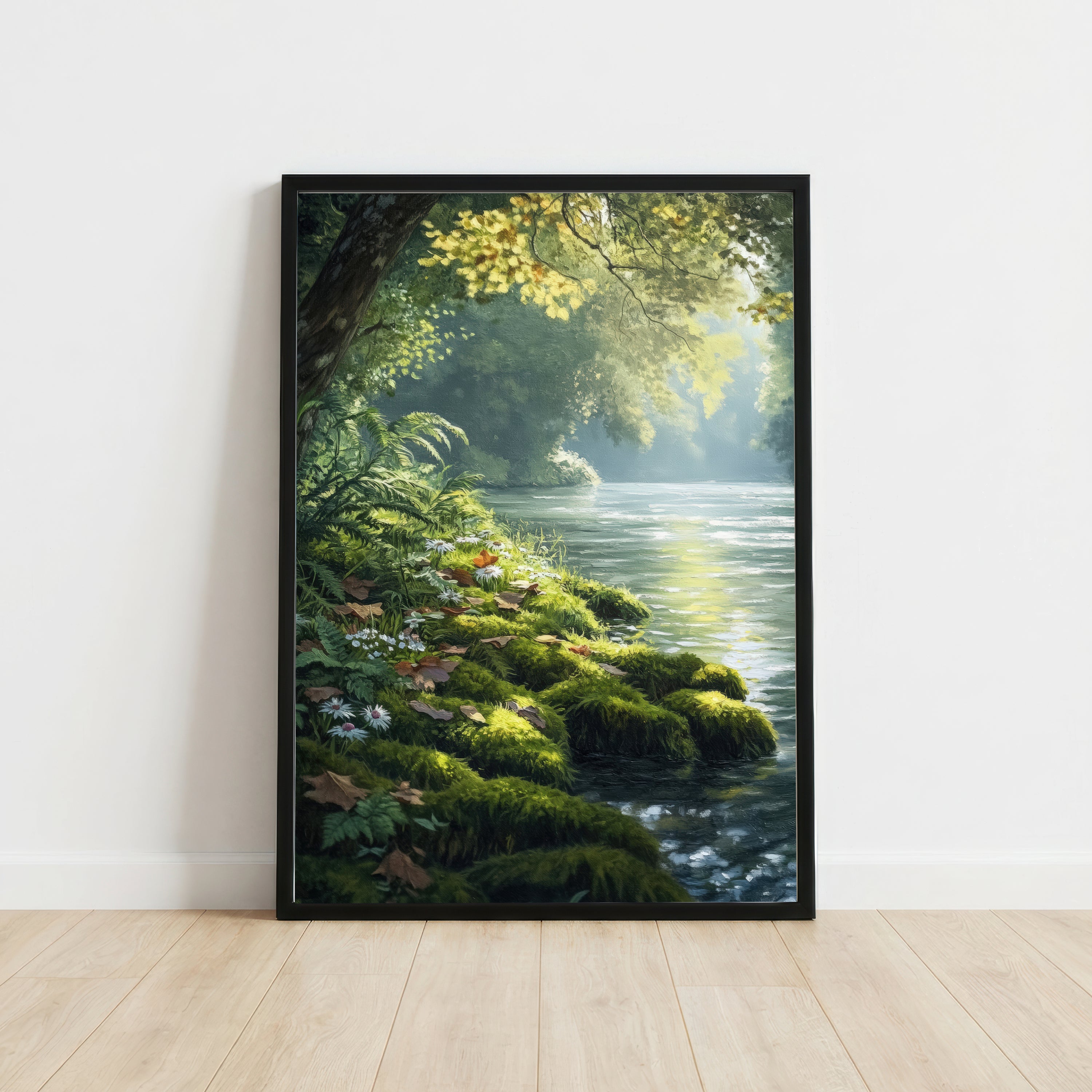 Sunlit Woodland Stream Art Print