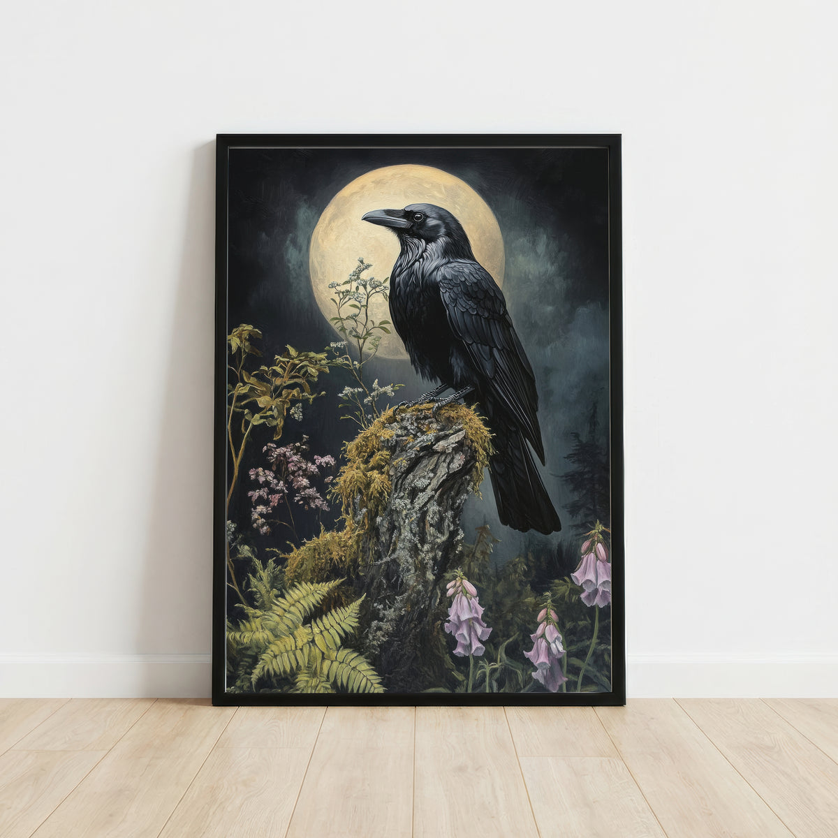 Raven Moonlit Botanical Art Print