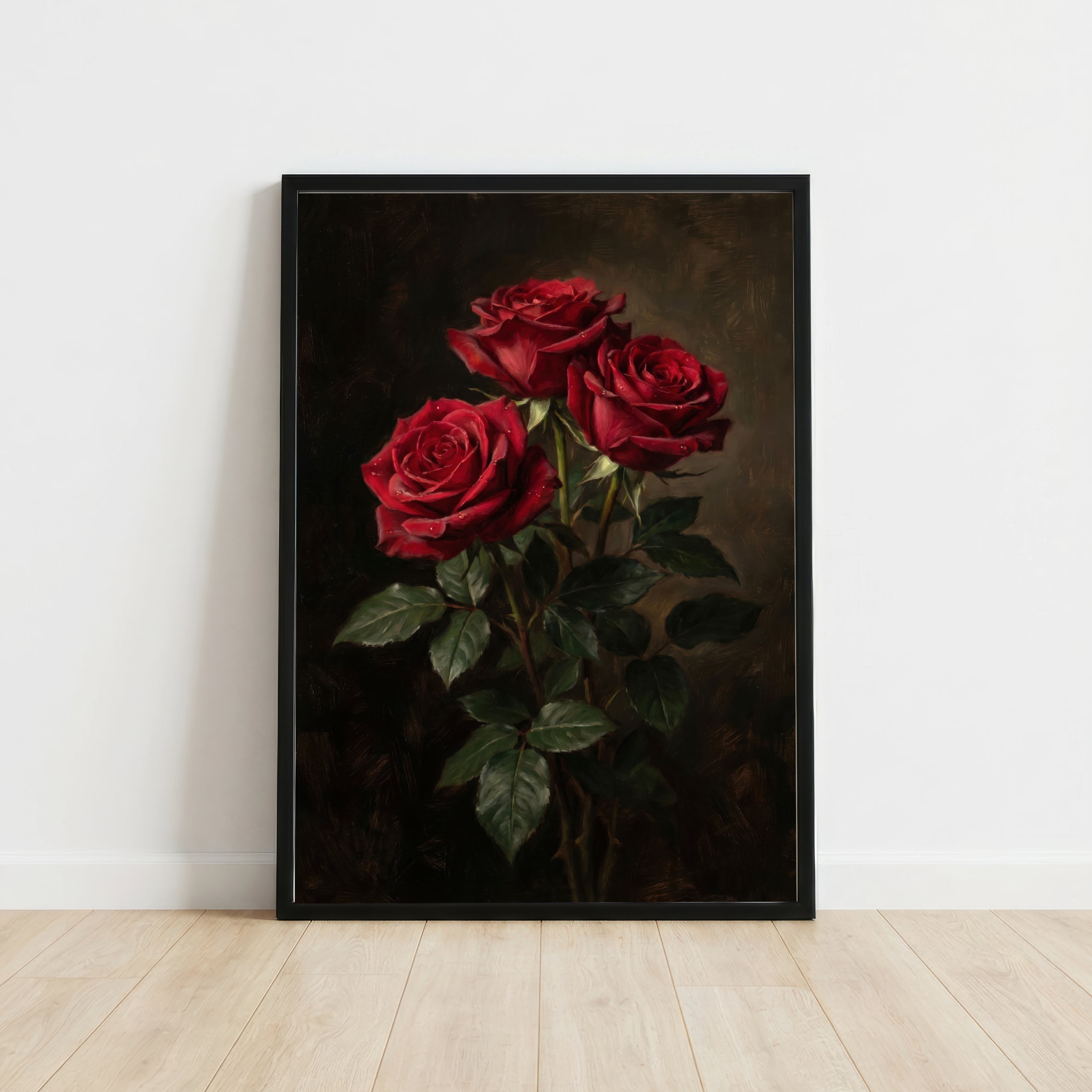 Red Roses Dark Floral Art Print