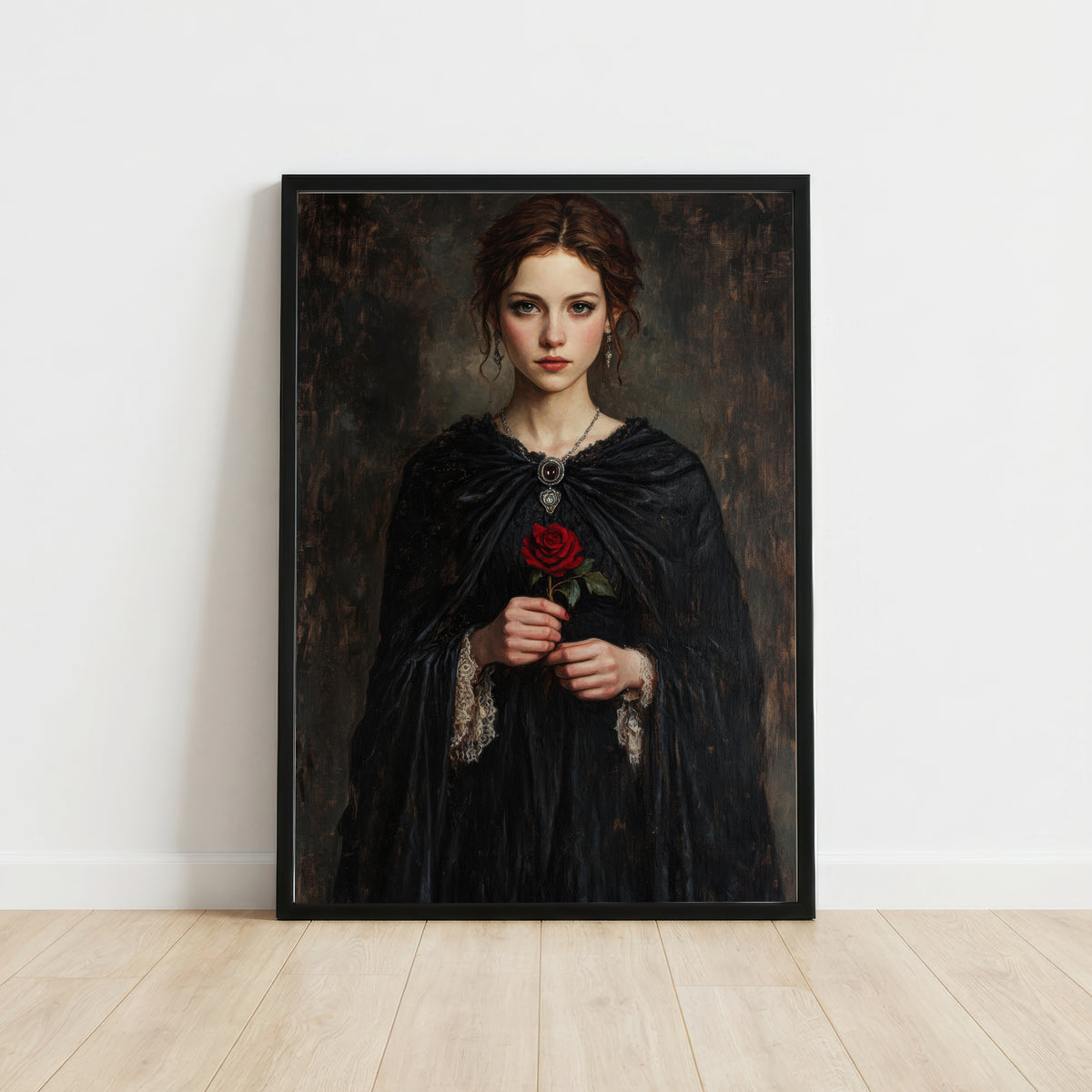 Gothic Woman with Red Rose Art Print