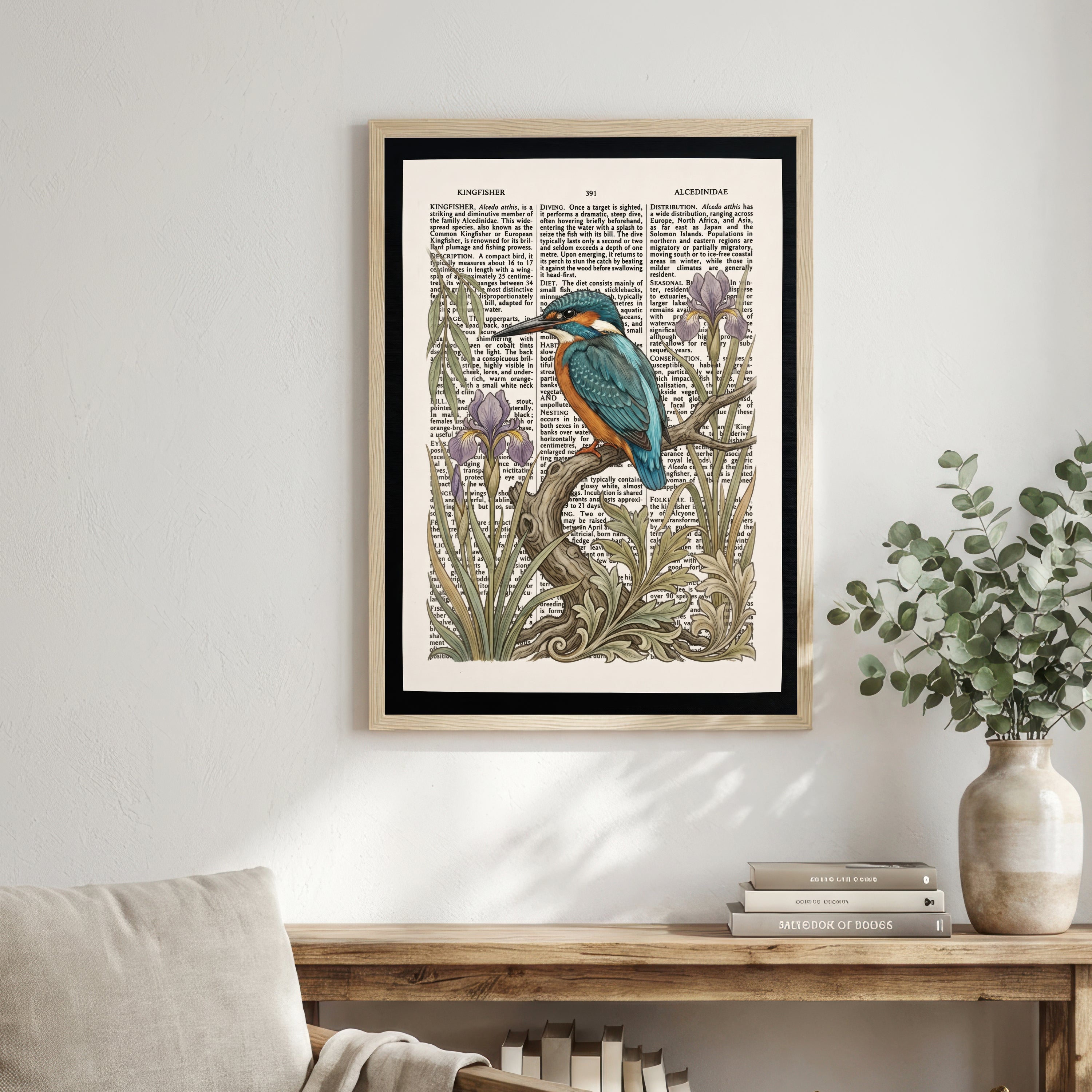 Kingfisher and Iris Botanical Art Print