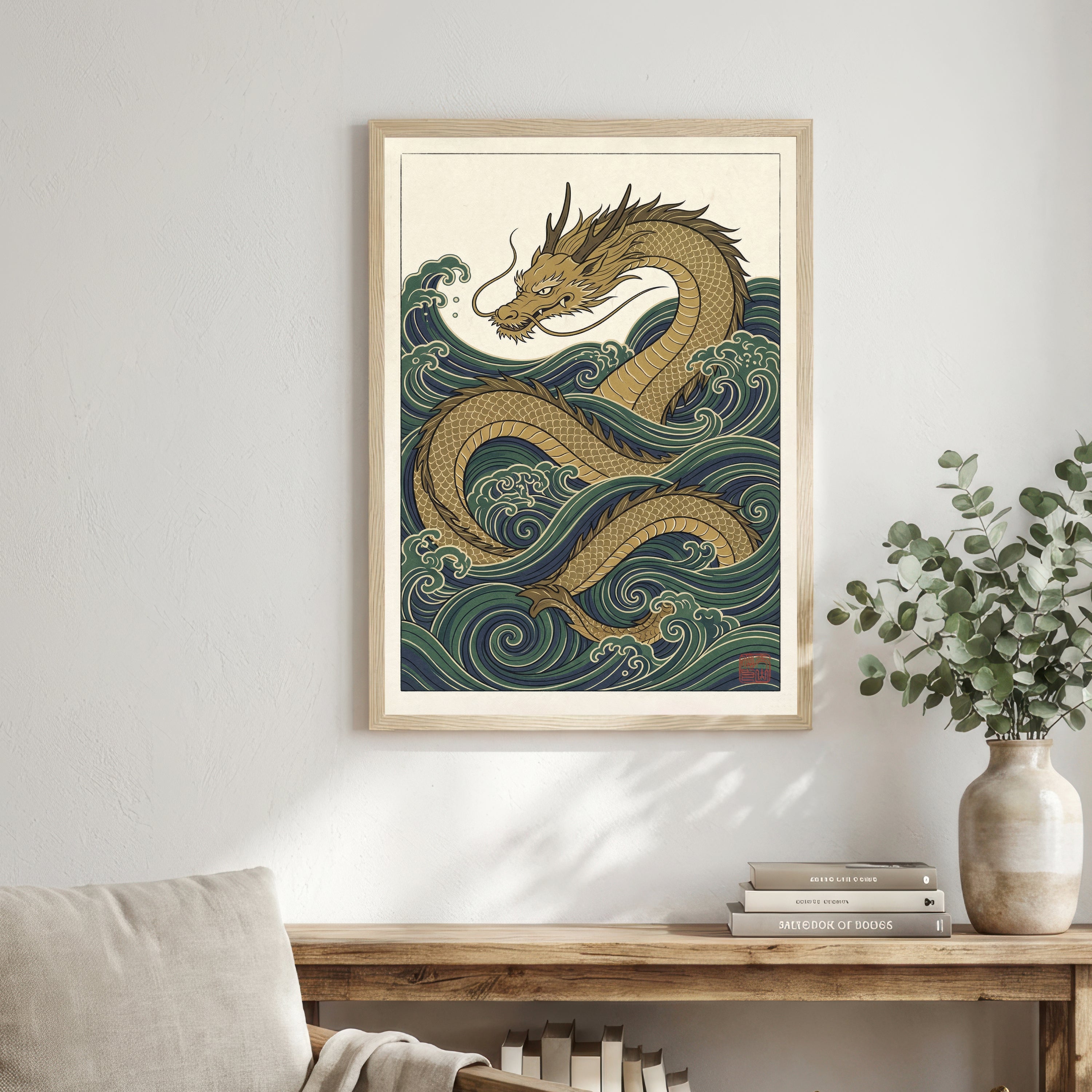 Japanese Dragon Wave Art Print