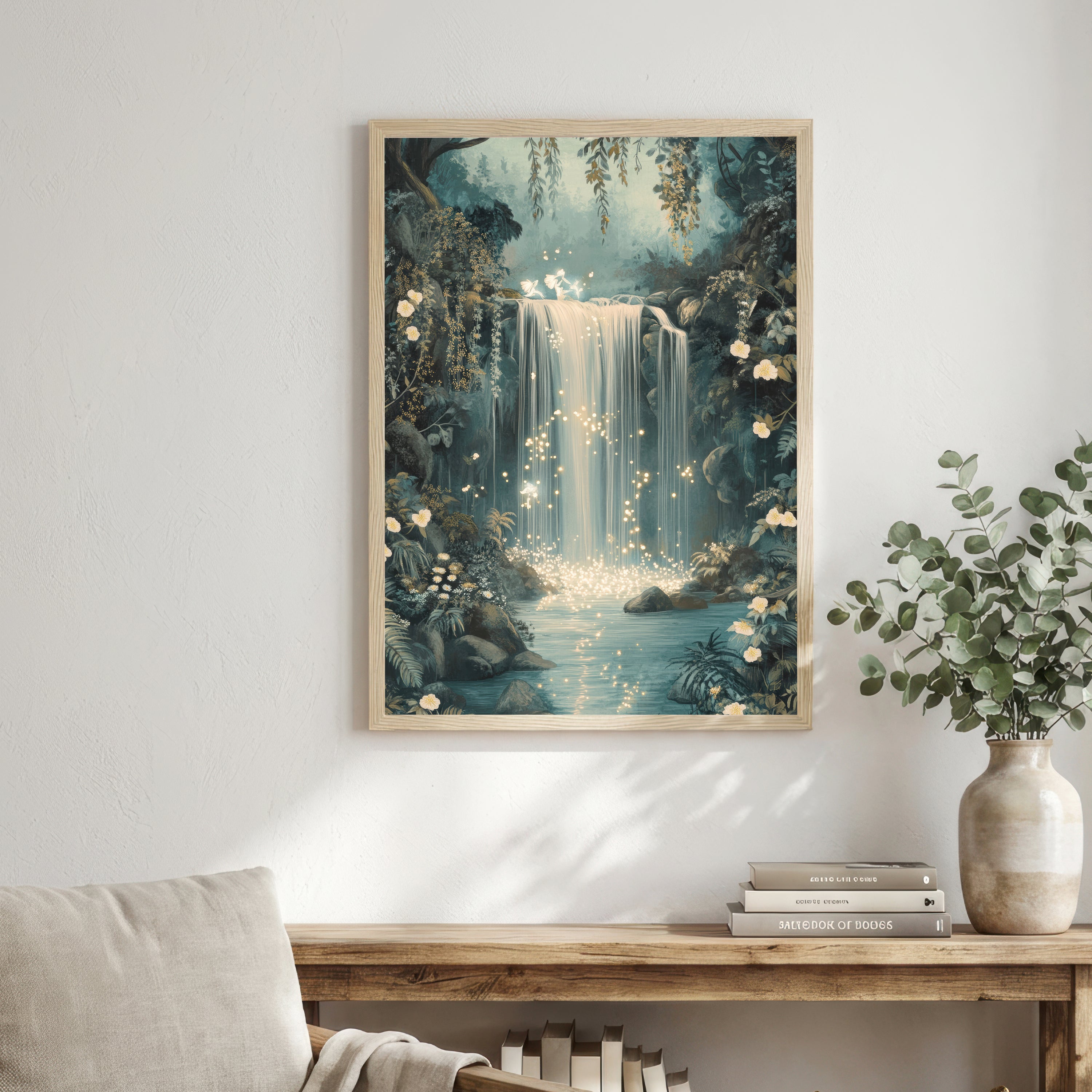 Enchanted Forest Waterfall Art Print