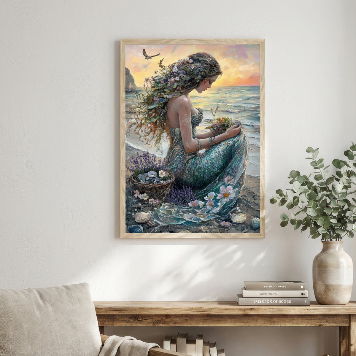 Floral Mermaid Seaside Art Print