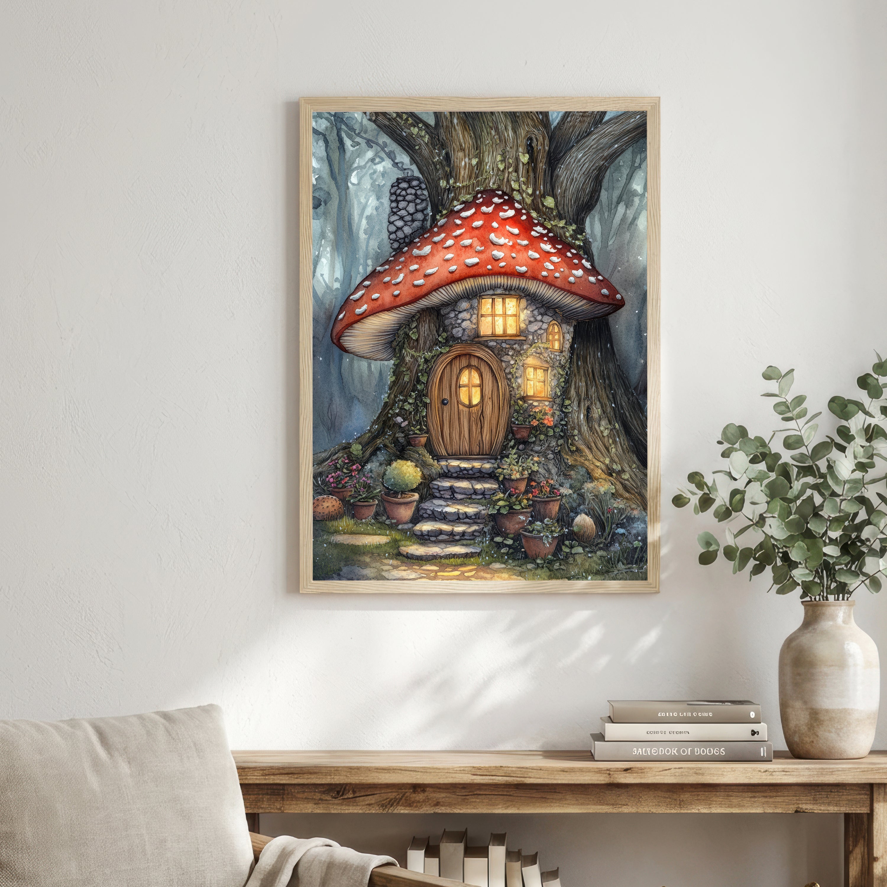 Whimsical Mushroom Cottage Art Print