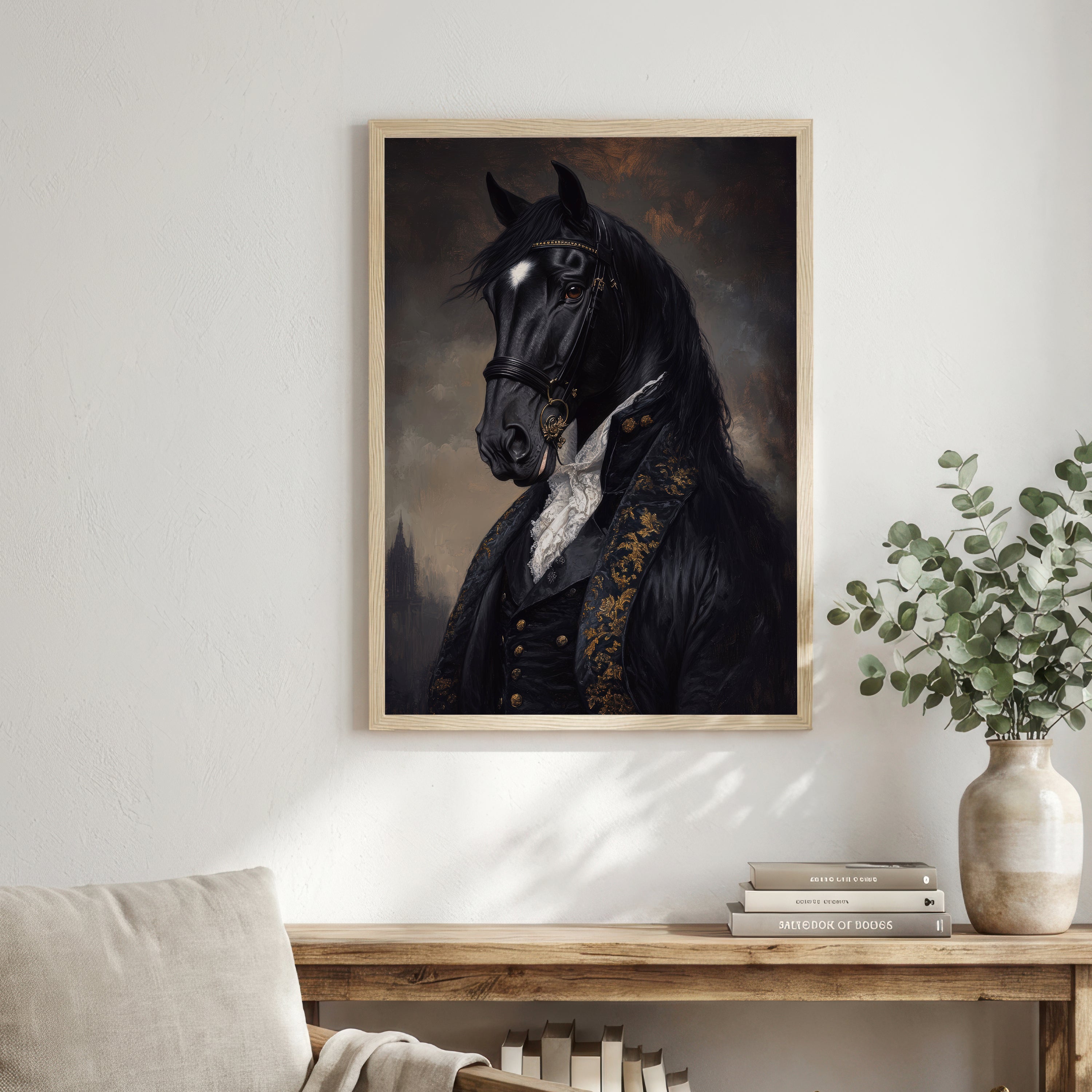 Gothic Black Horse Portrait Art Print