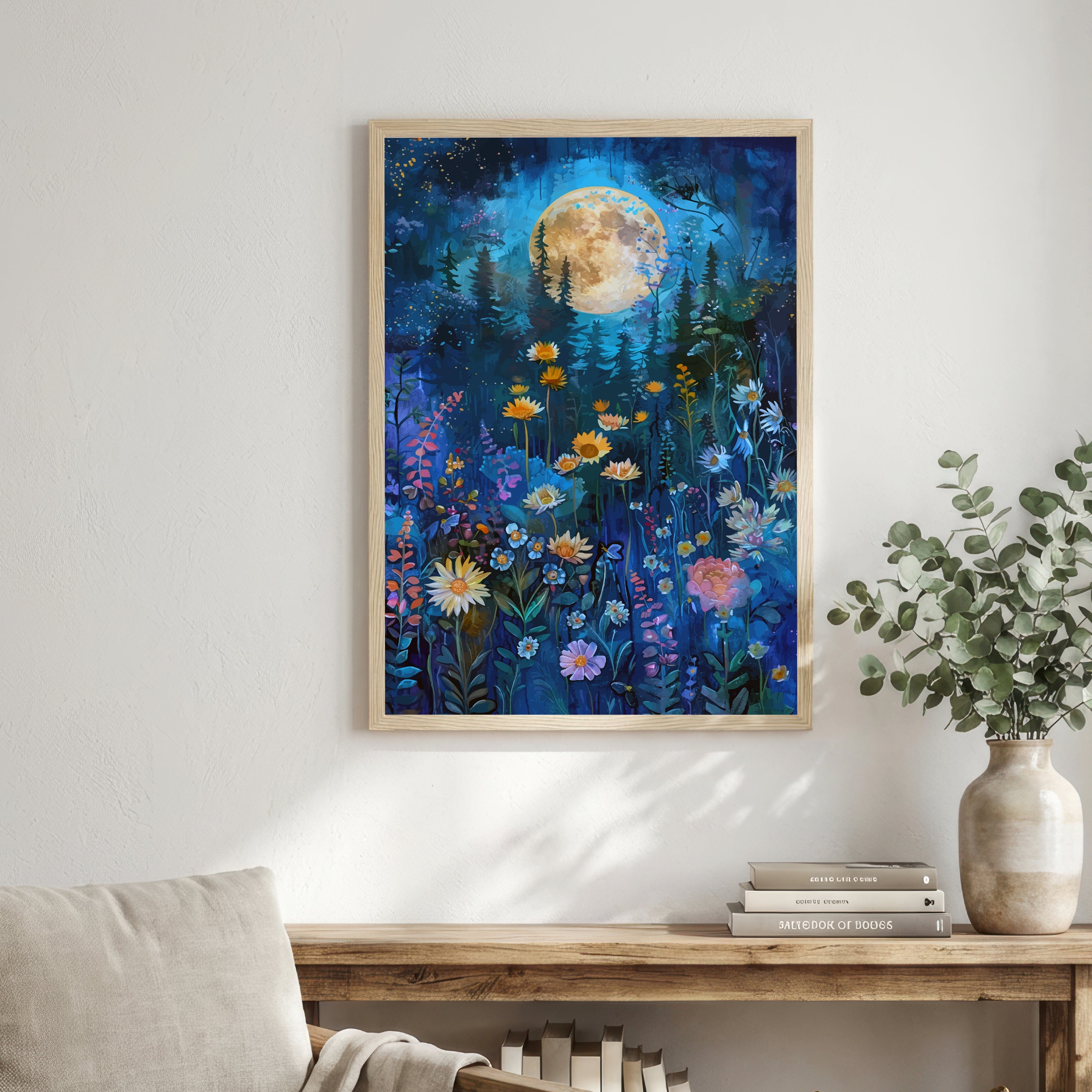 Moonlit Wildflower Meadow Art Print