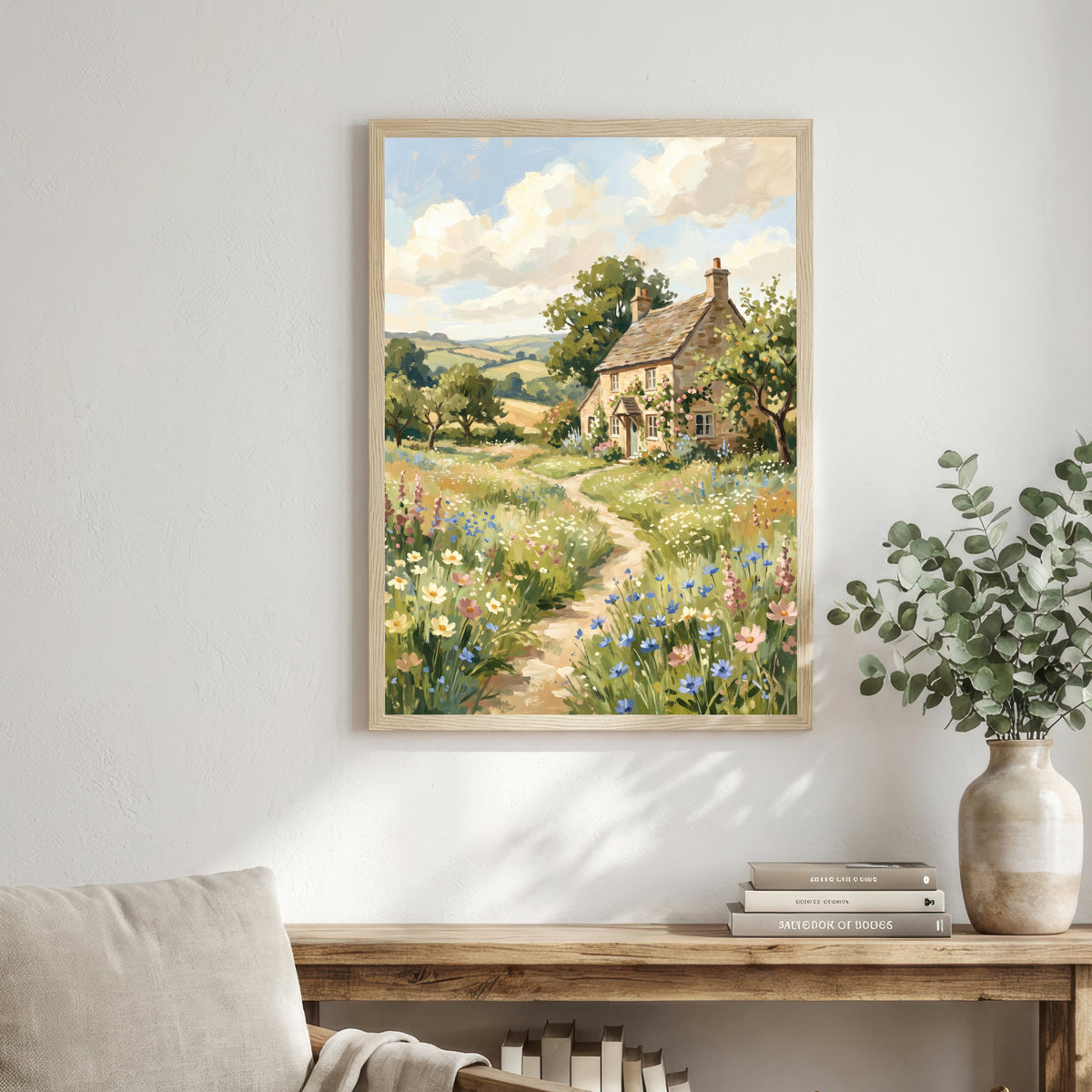 Cottage Meadow Landscape Art Print