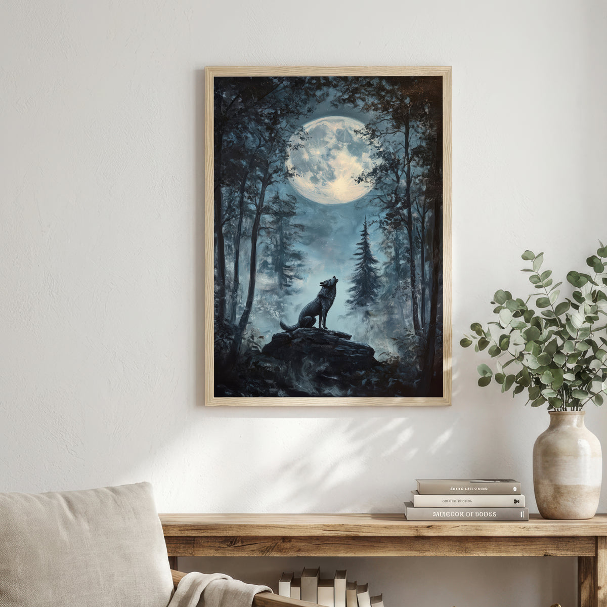 Howling Wolf Moonlit Forest Art Print