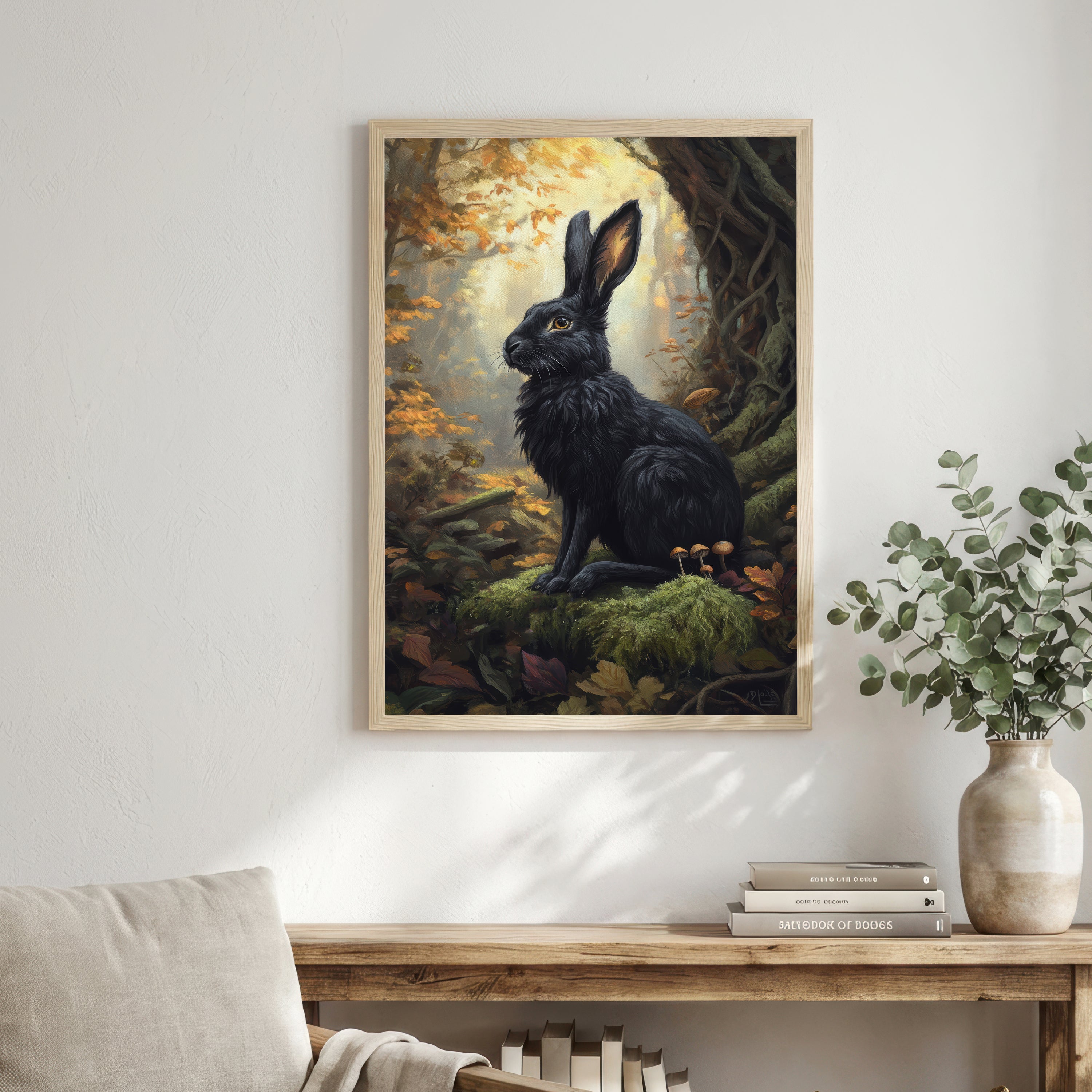 Black Rabbit Woodland Art Print