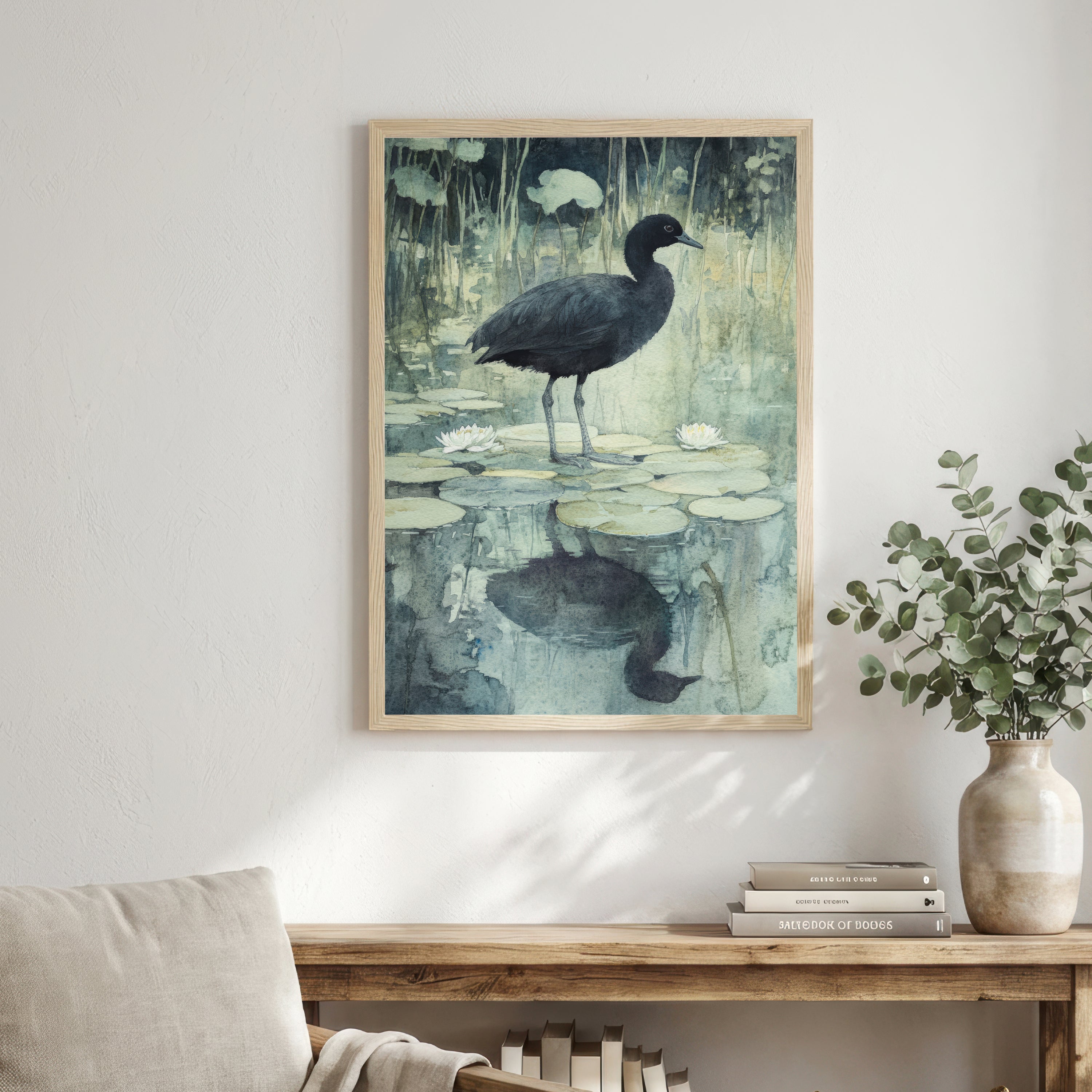 Coot Watercolour Pond Art Print