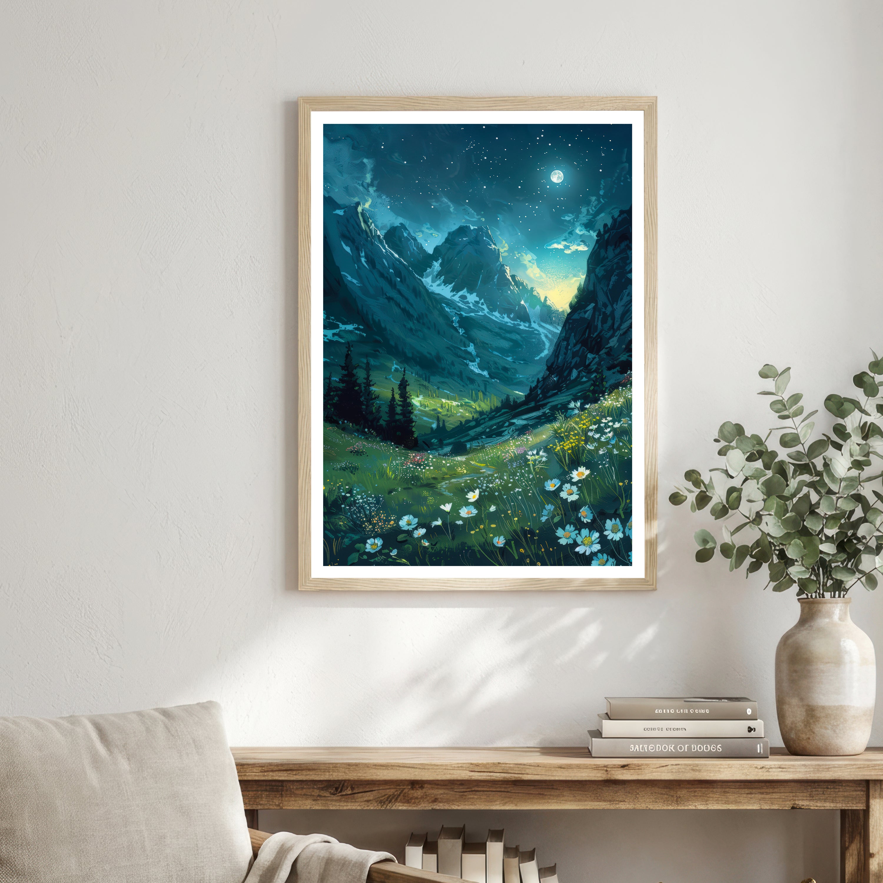 Moonlit Mountain Meadow Art Print