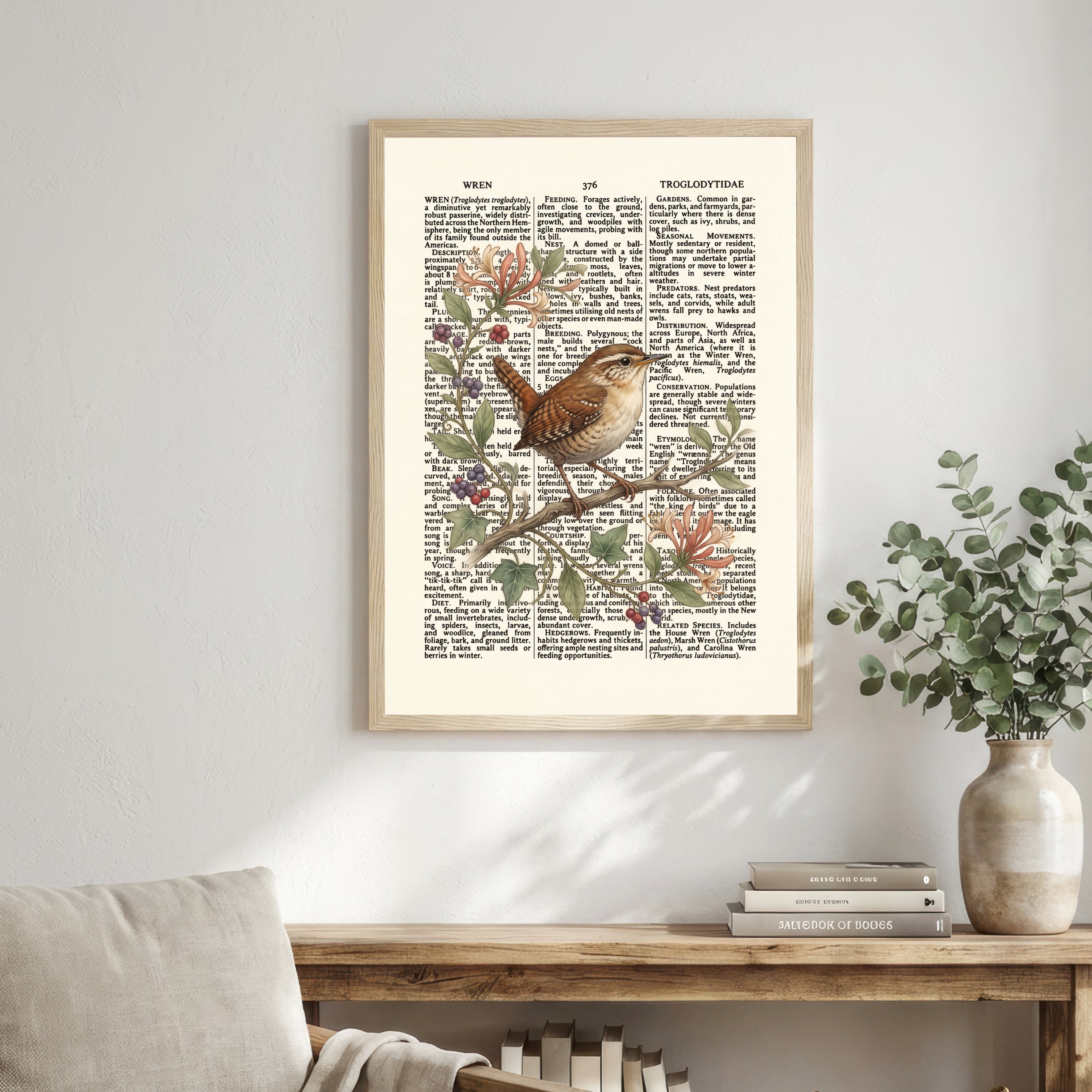 Vintage Wren Botanical Art Print