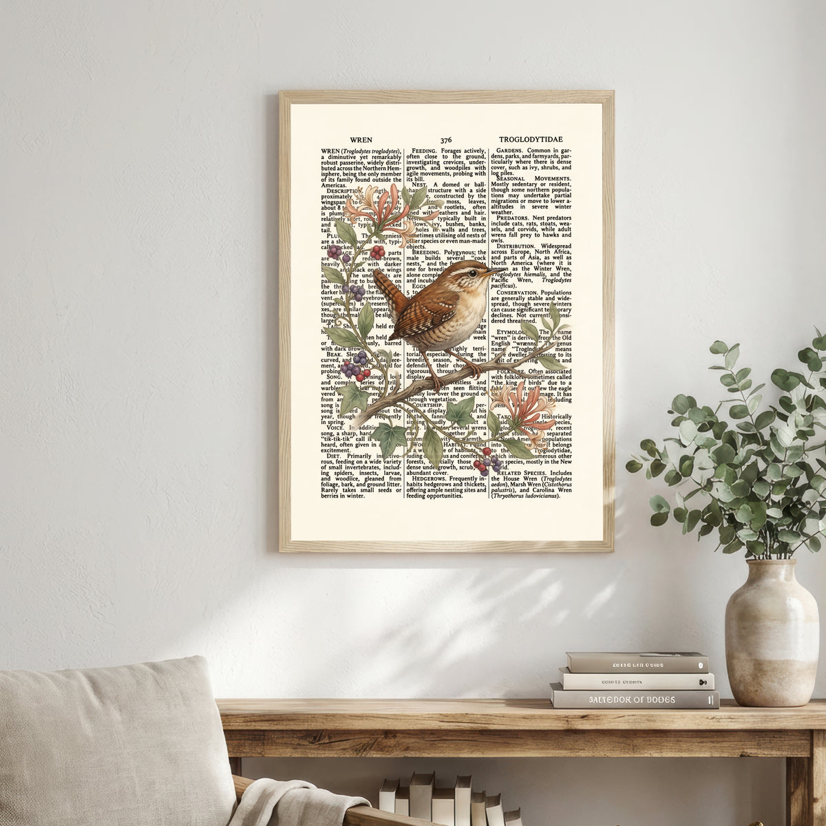 Vintage Wren Botanical Art Print