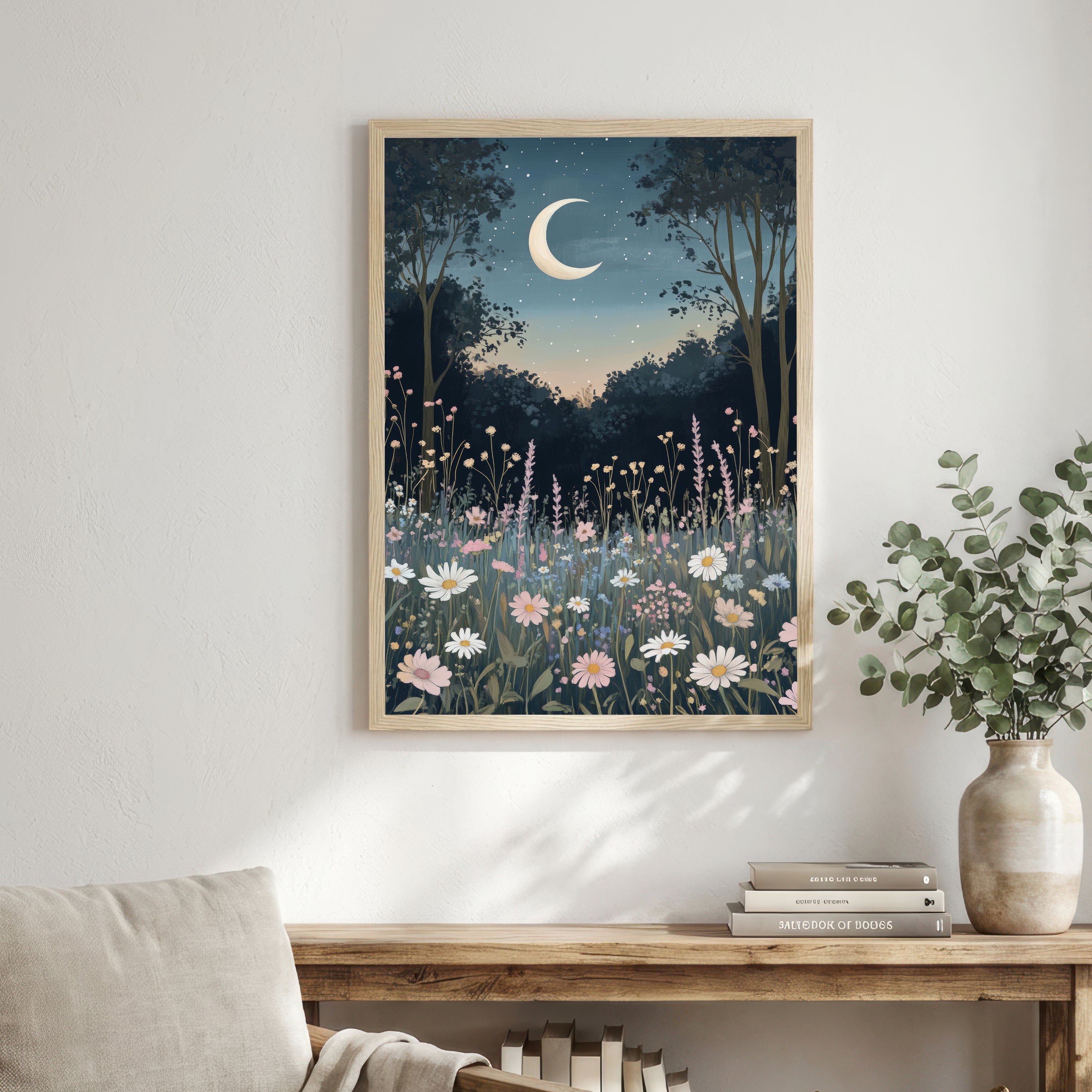 Moonlit Wildflower Meadow Art Print