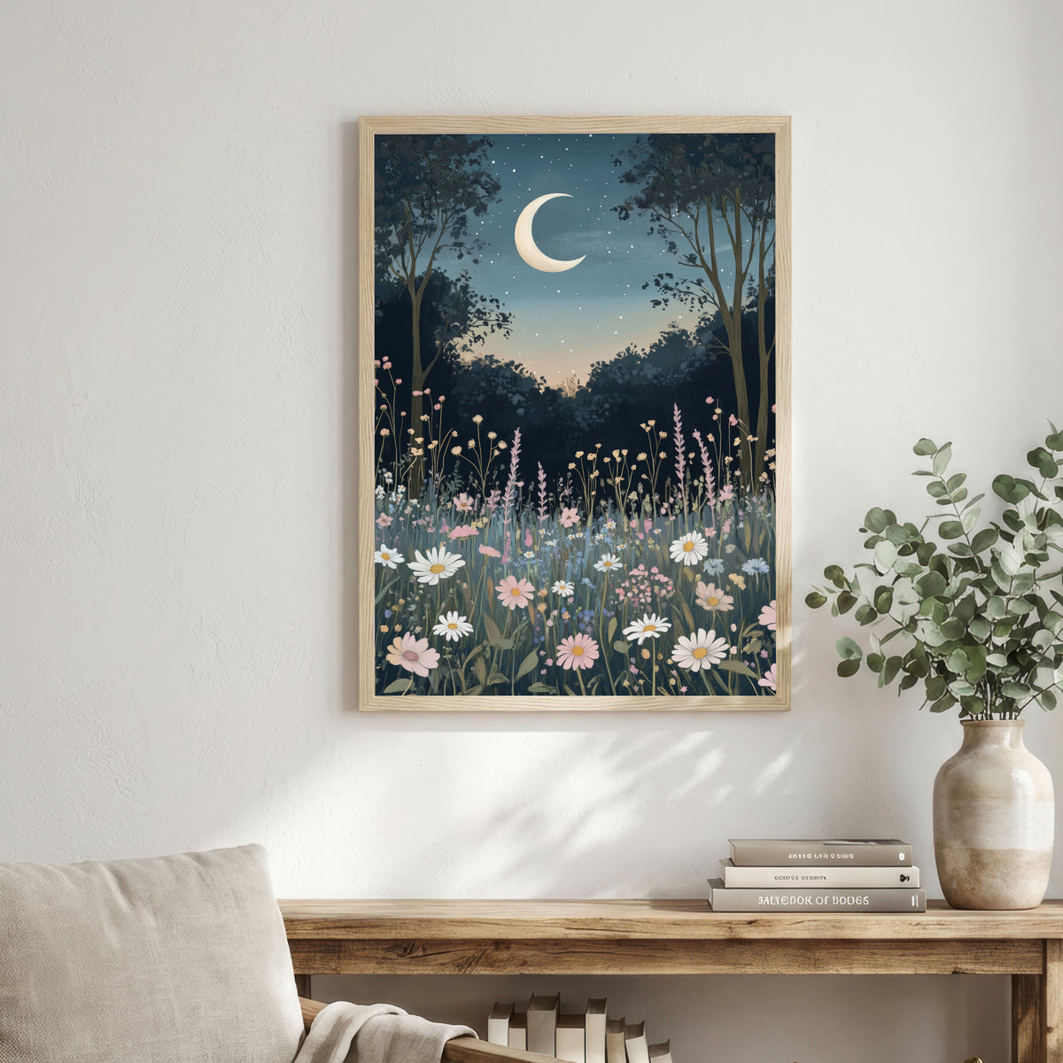 Moonlit Wildflower Meadow Art Print