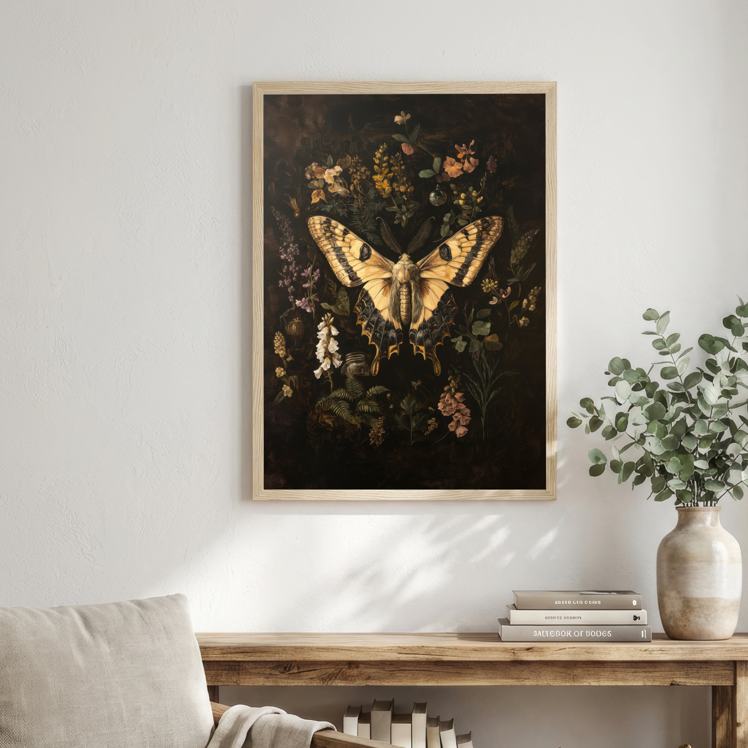 Moth Botanical Dark Academia Art Print