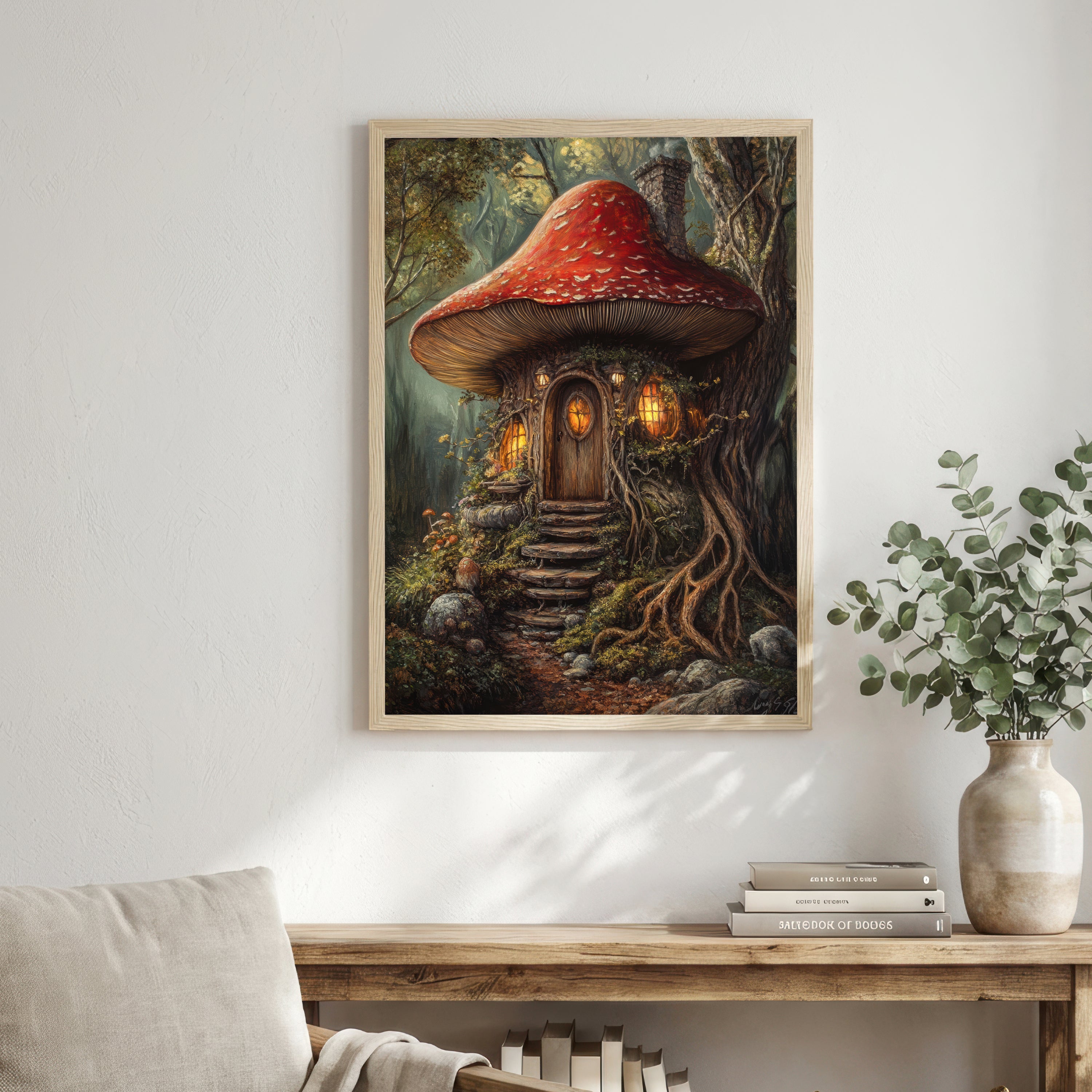 Enchanted Mushroom Cottage Art Print