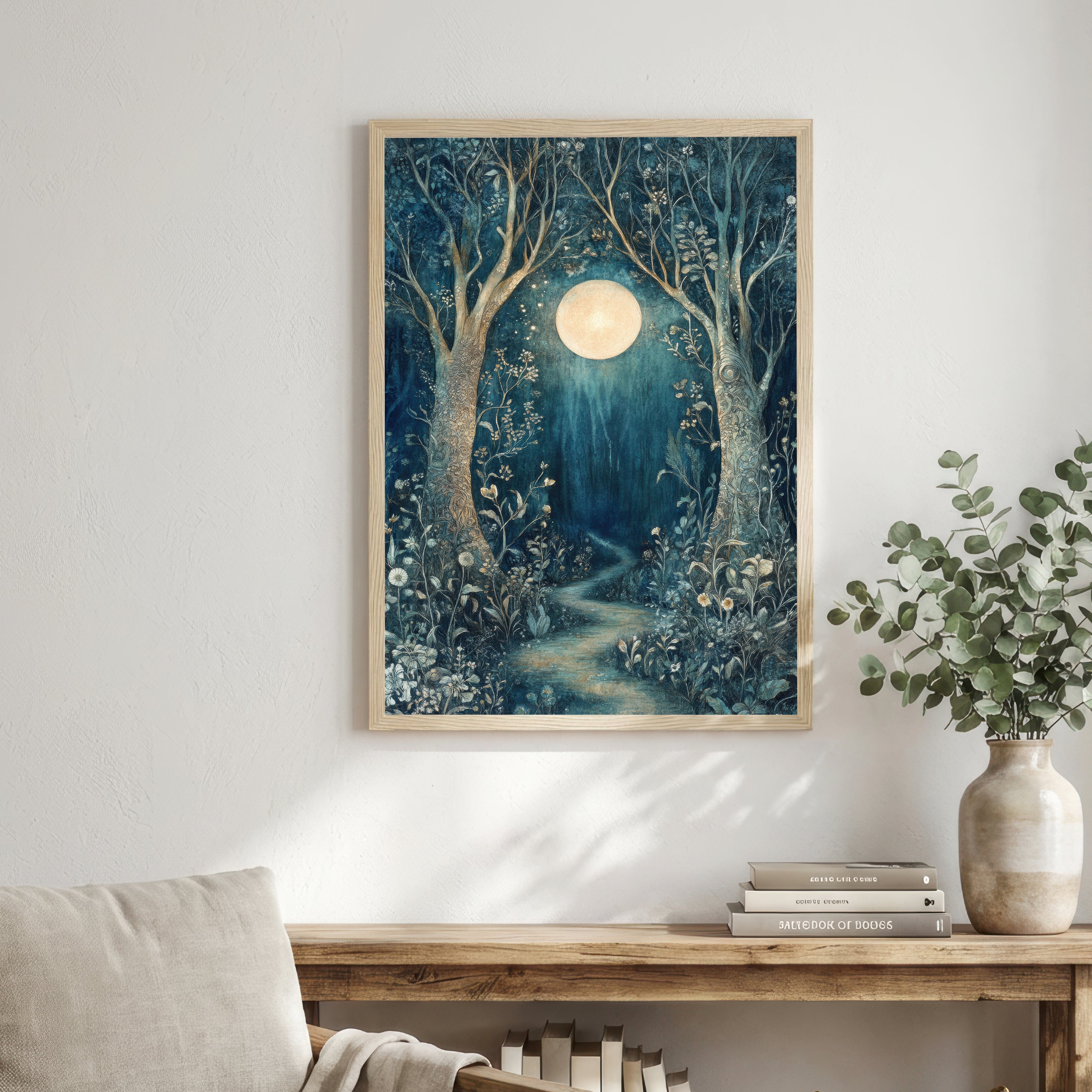 Moonlit Woodland Path Art Print