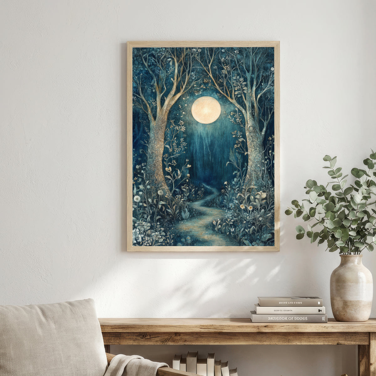 Moonlit Woodland Path Art Print