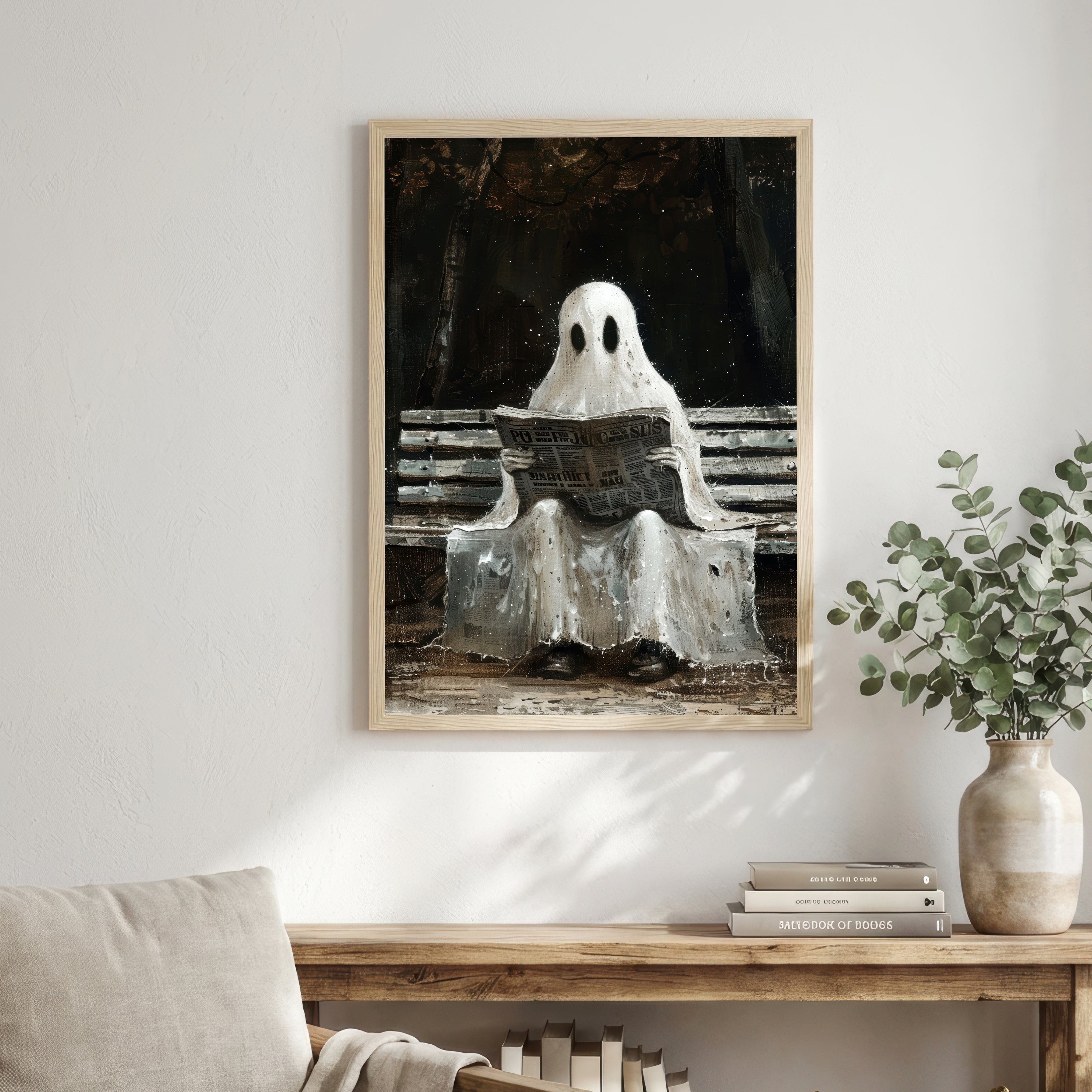 Ghost Reading Newspaper Art Print
