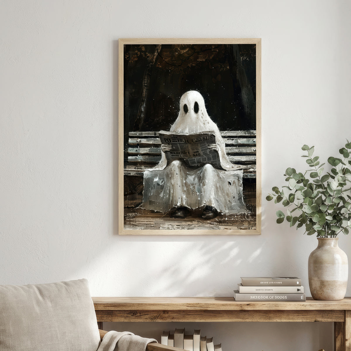 Ghost Reading Newspaper Art Print