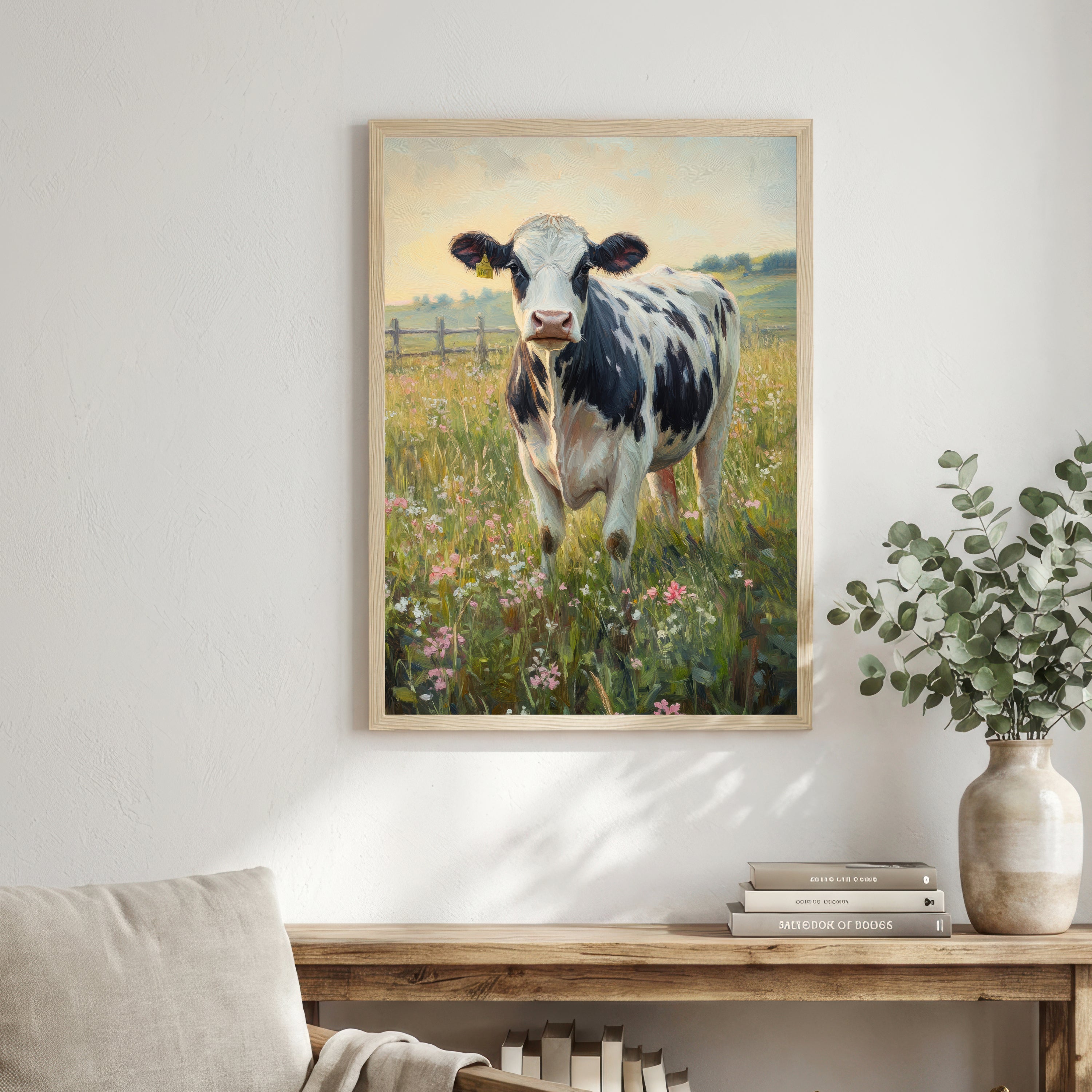 Cow in Wildflower Meadow Art Print