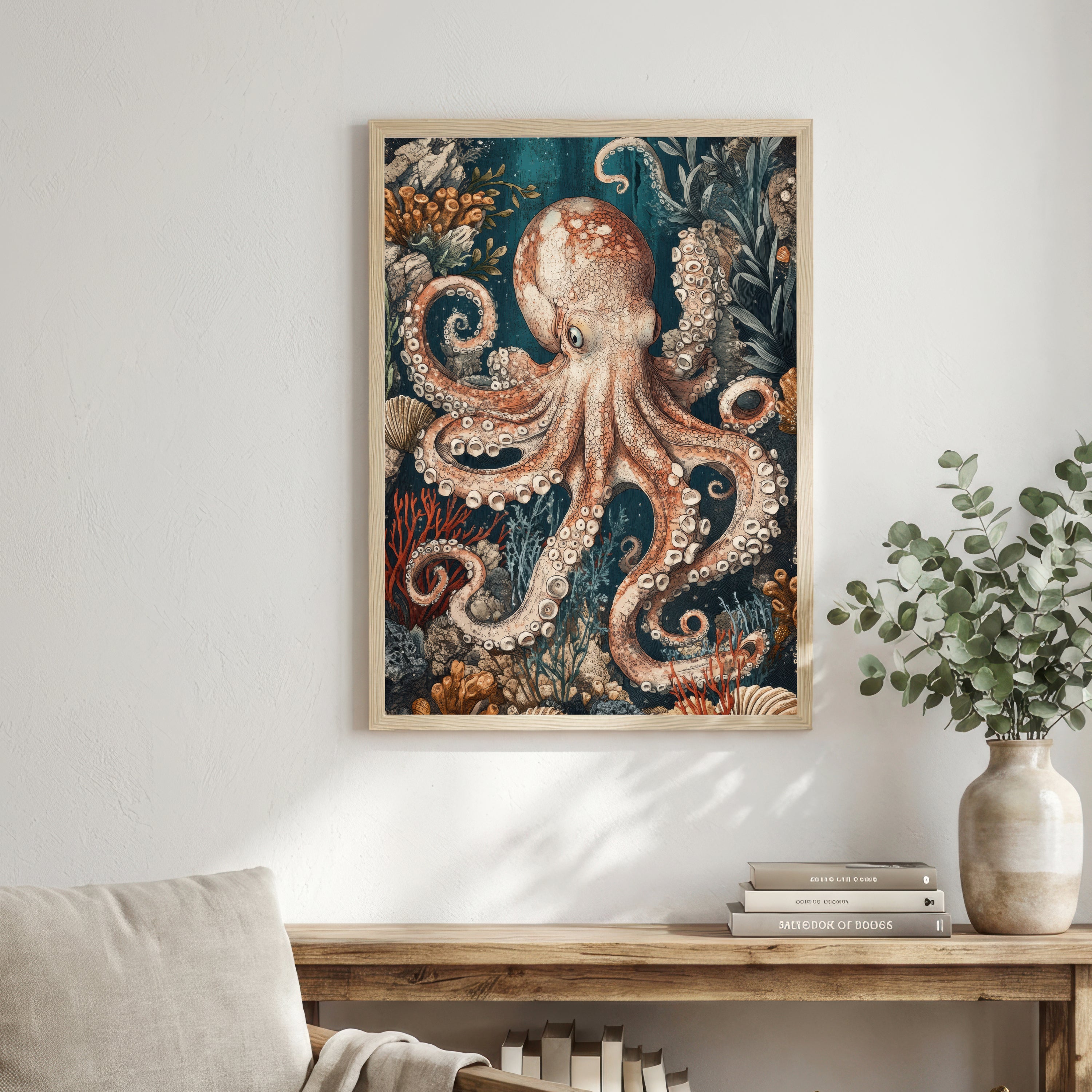 Octopus Underwater Vintage Art Print