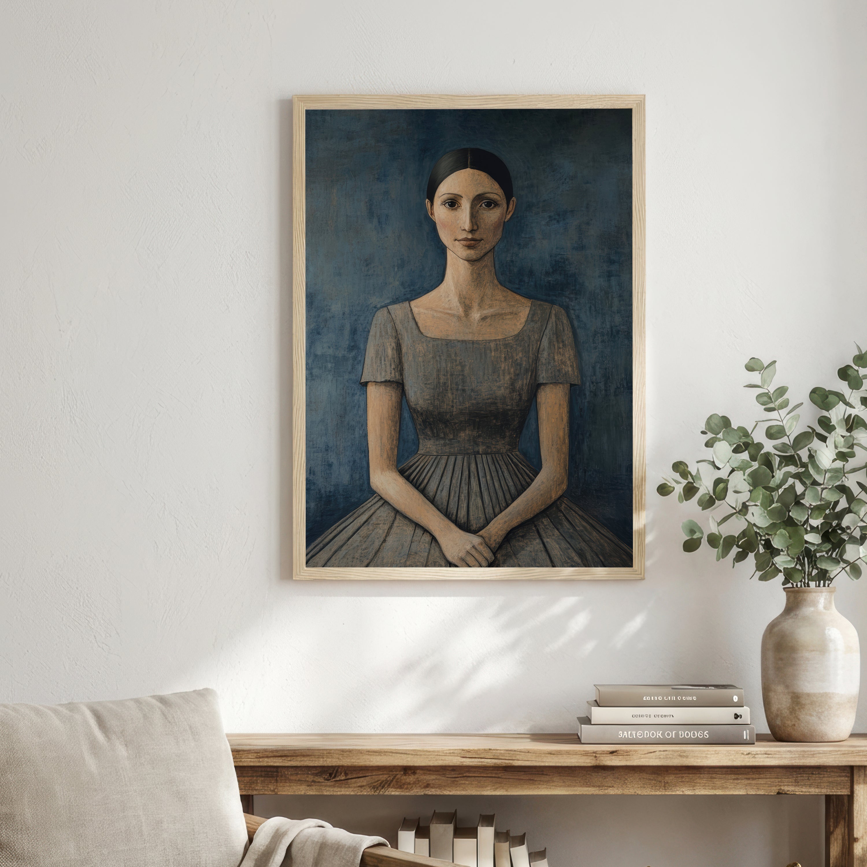 Seated Woman Naive Portrait Art Print