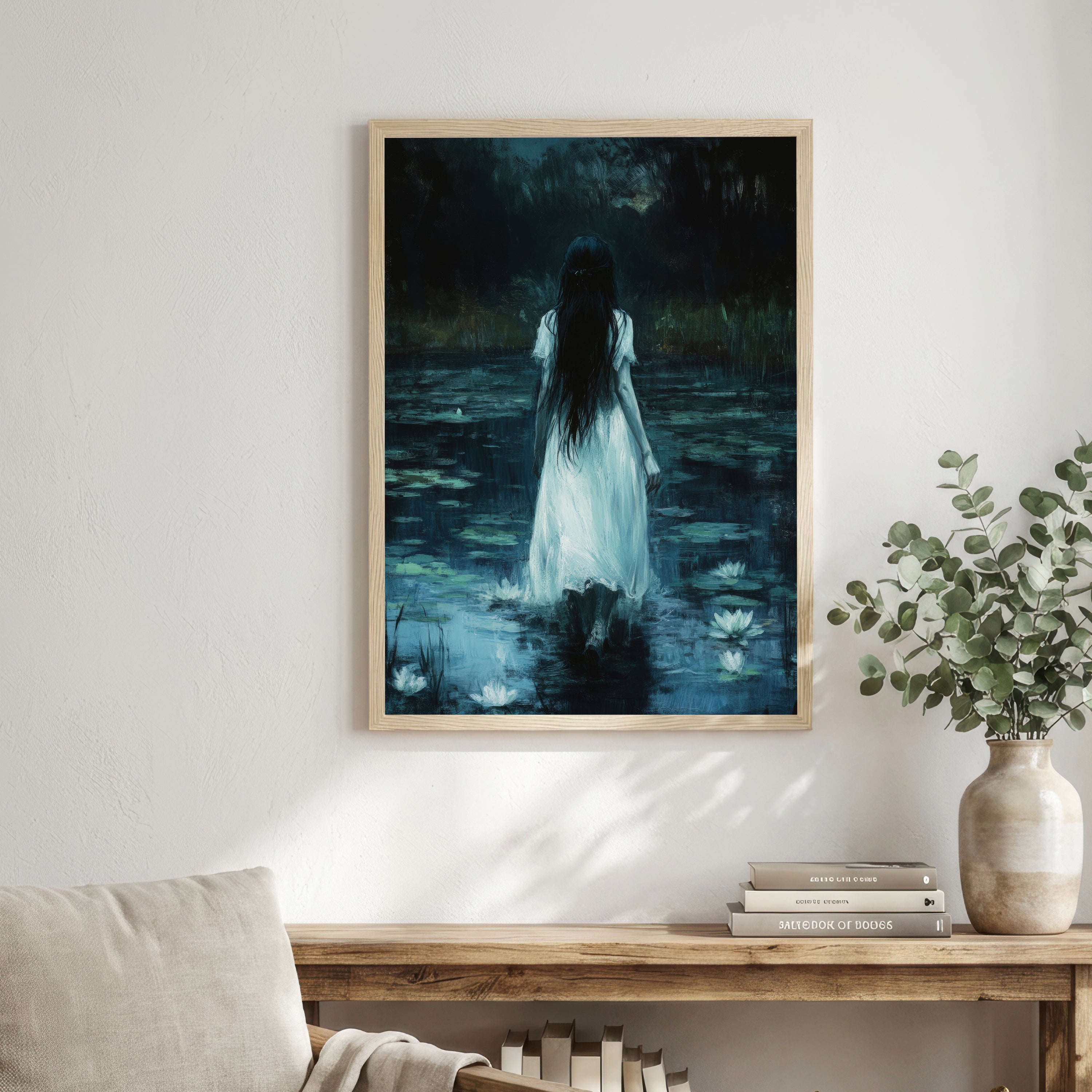 Gothic Girl Lily Pond Art Print