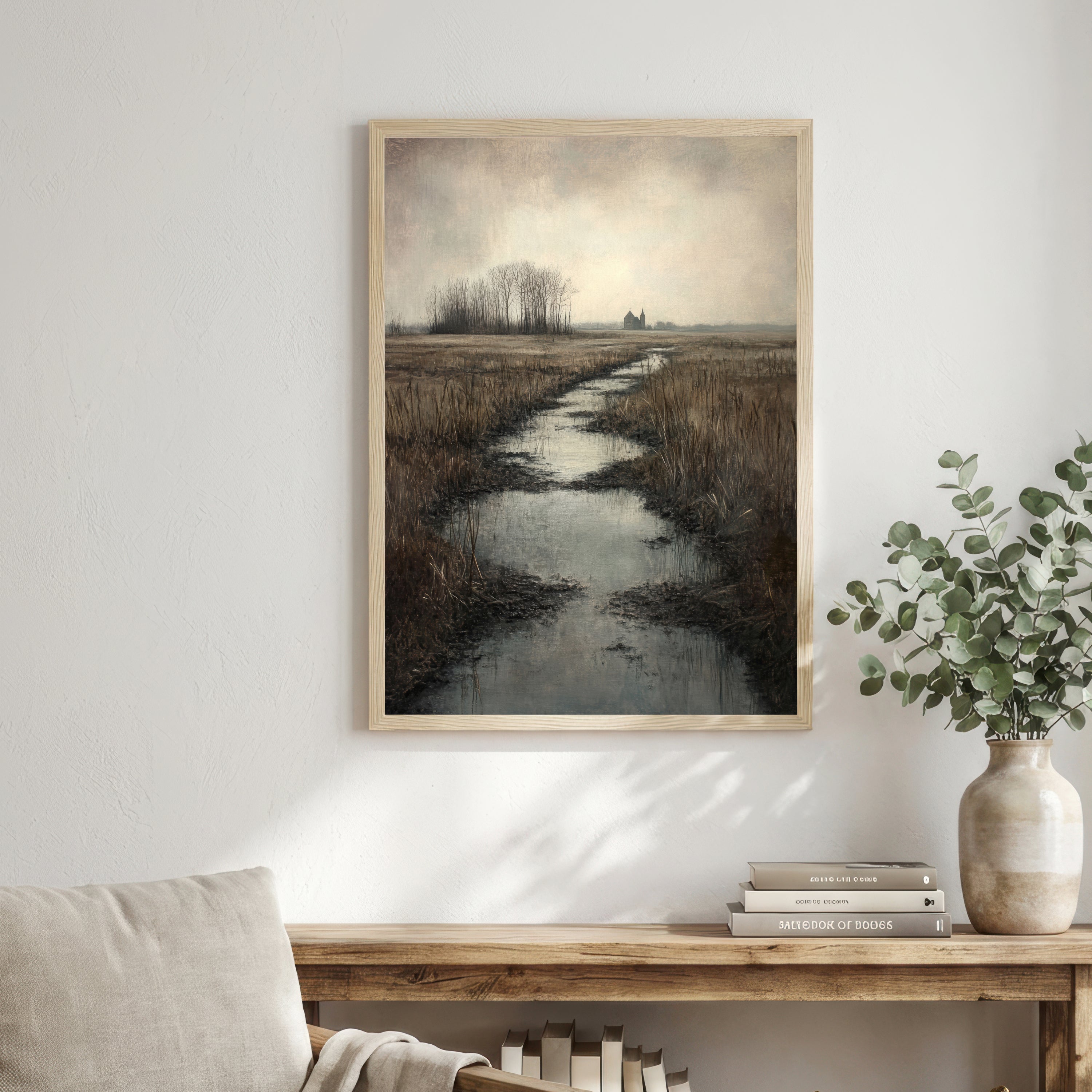 Moody Marshland Church Art Print