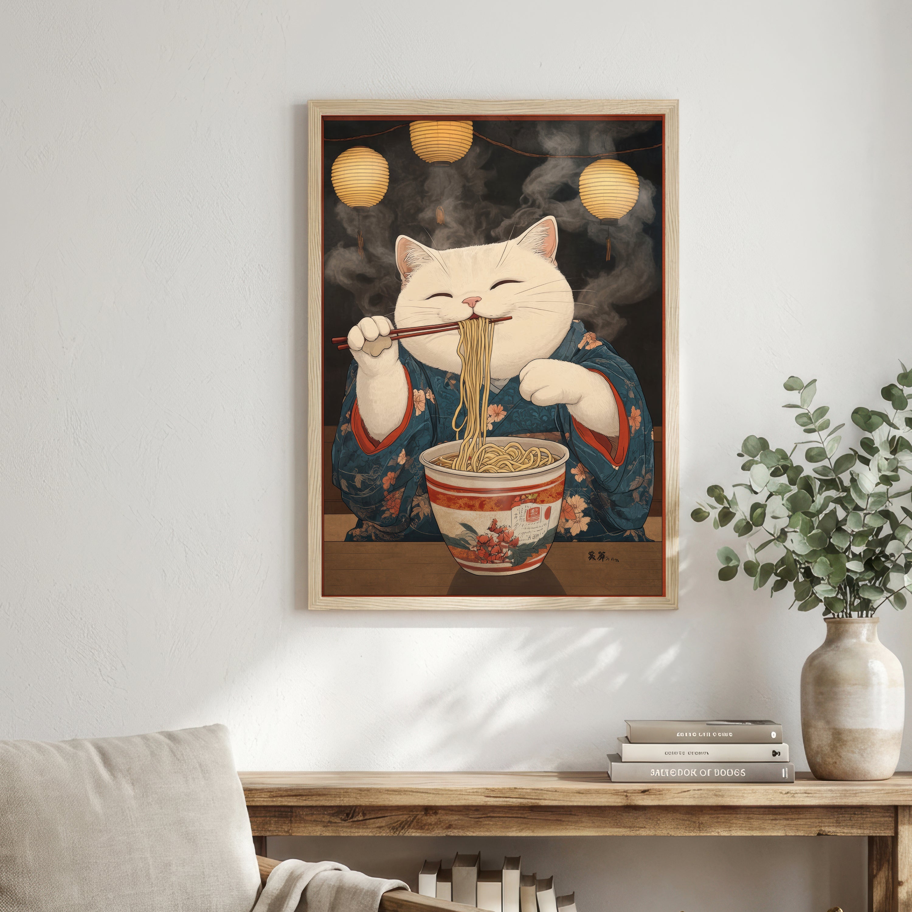 Japanese Cat Ramen Art Print