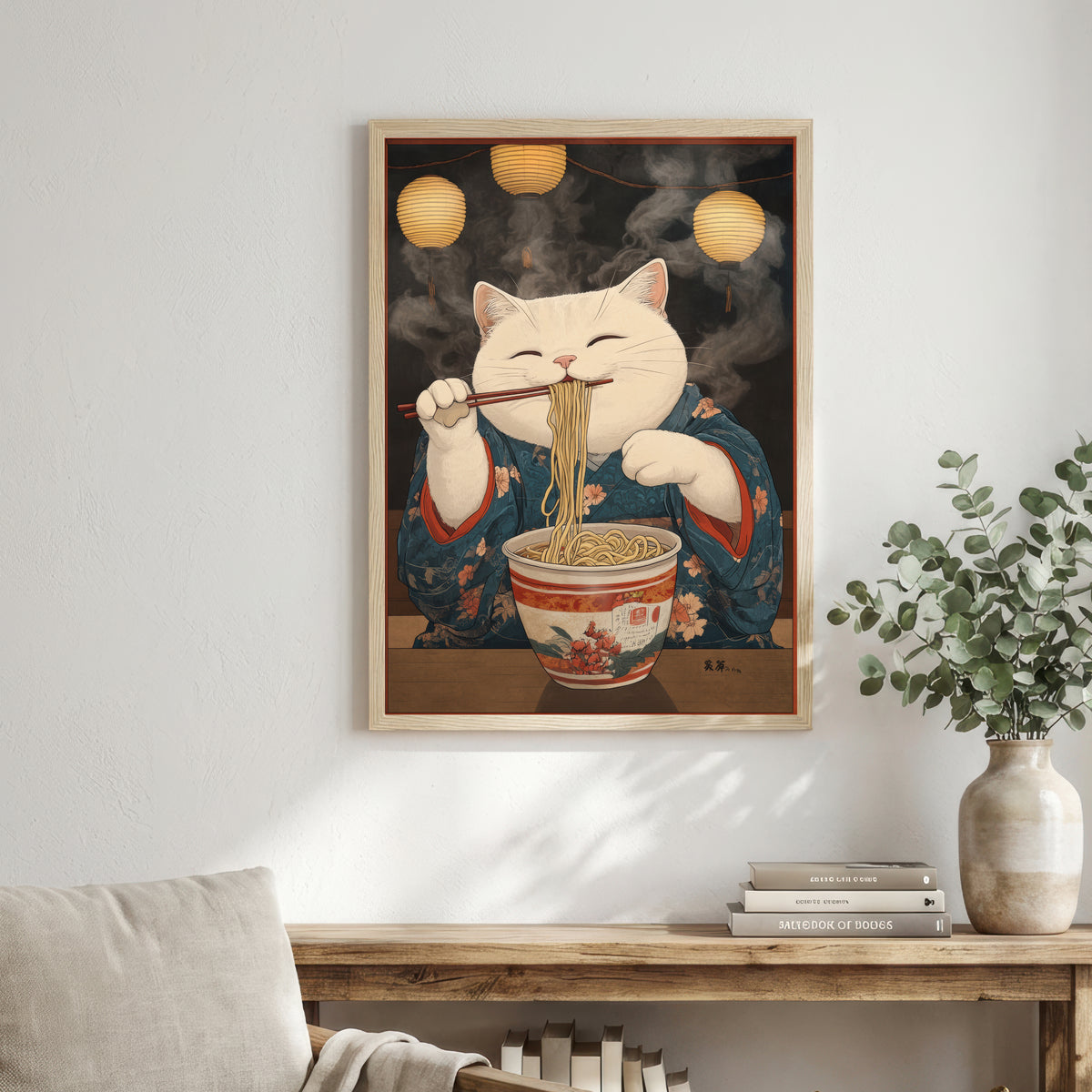 Japanese Cat Ramen Art Print