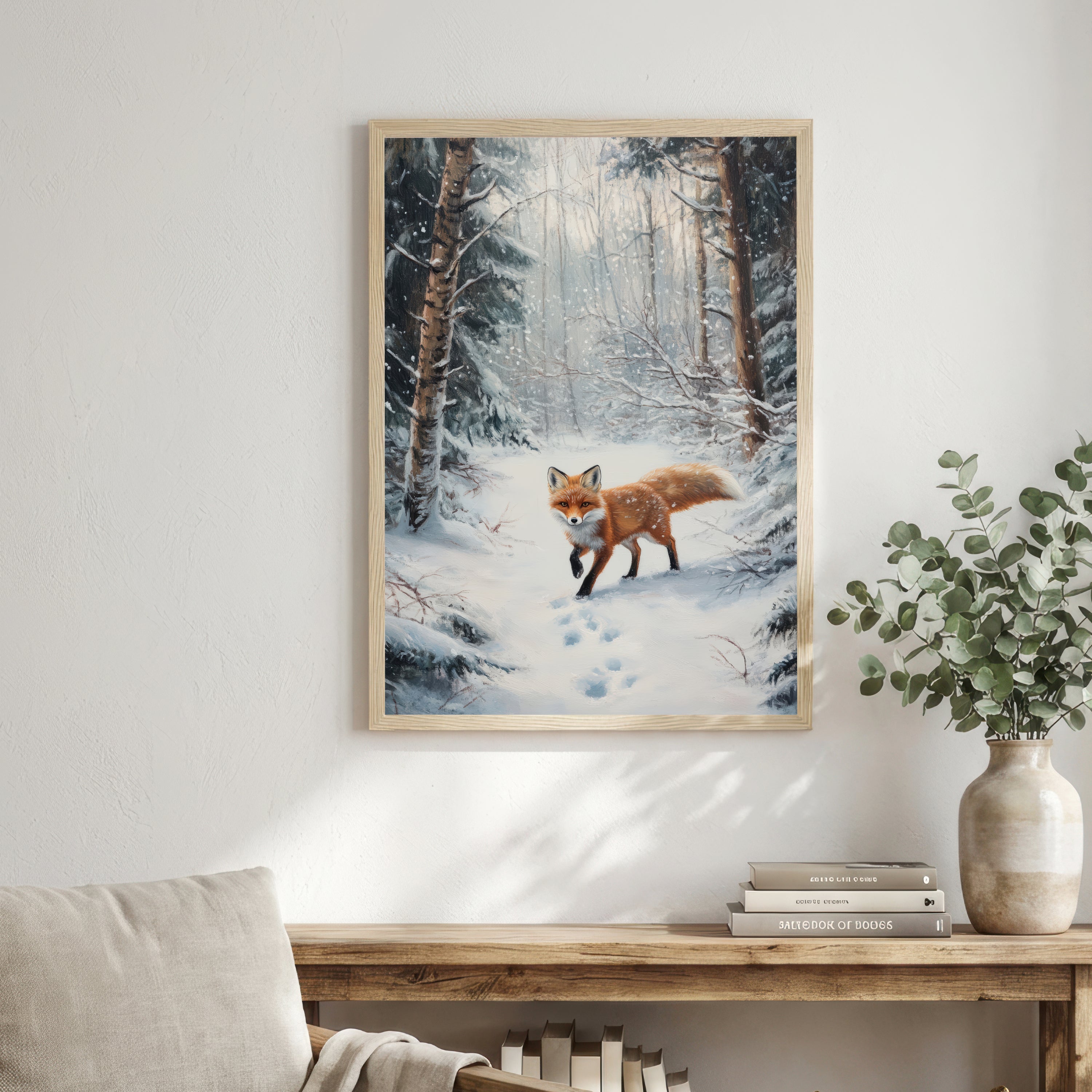 Snowy Woodland Fox Art Print