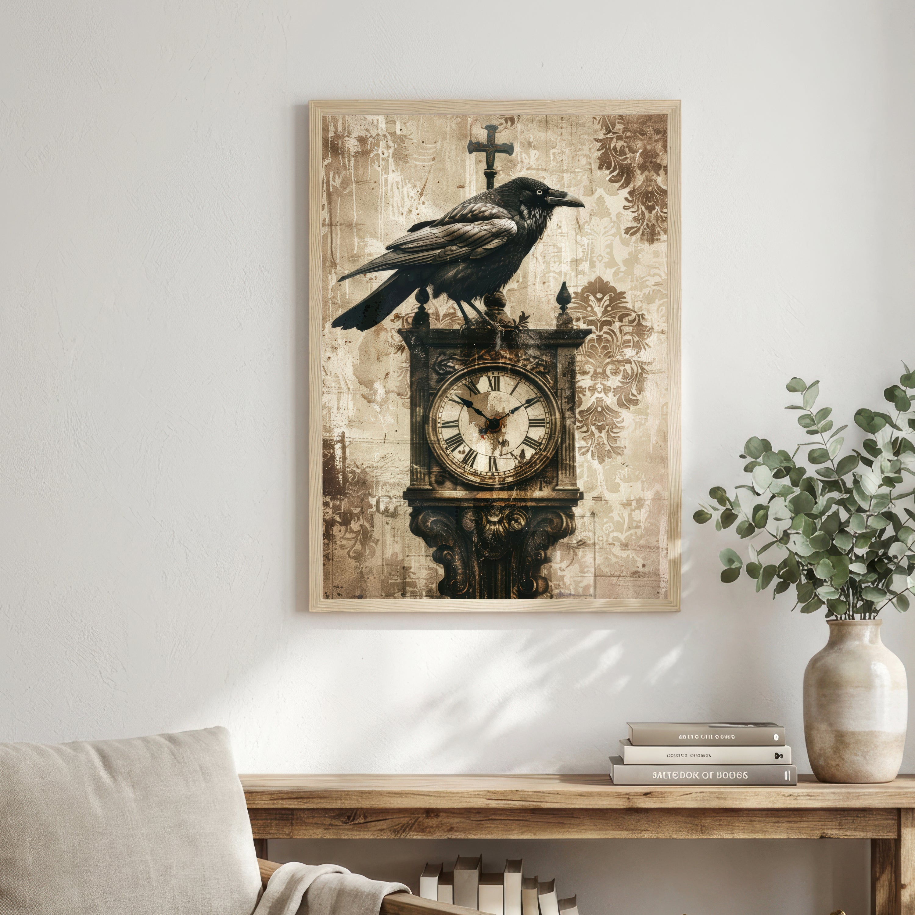 Gothic Raven Clock Art Print