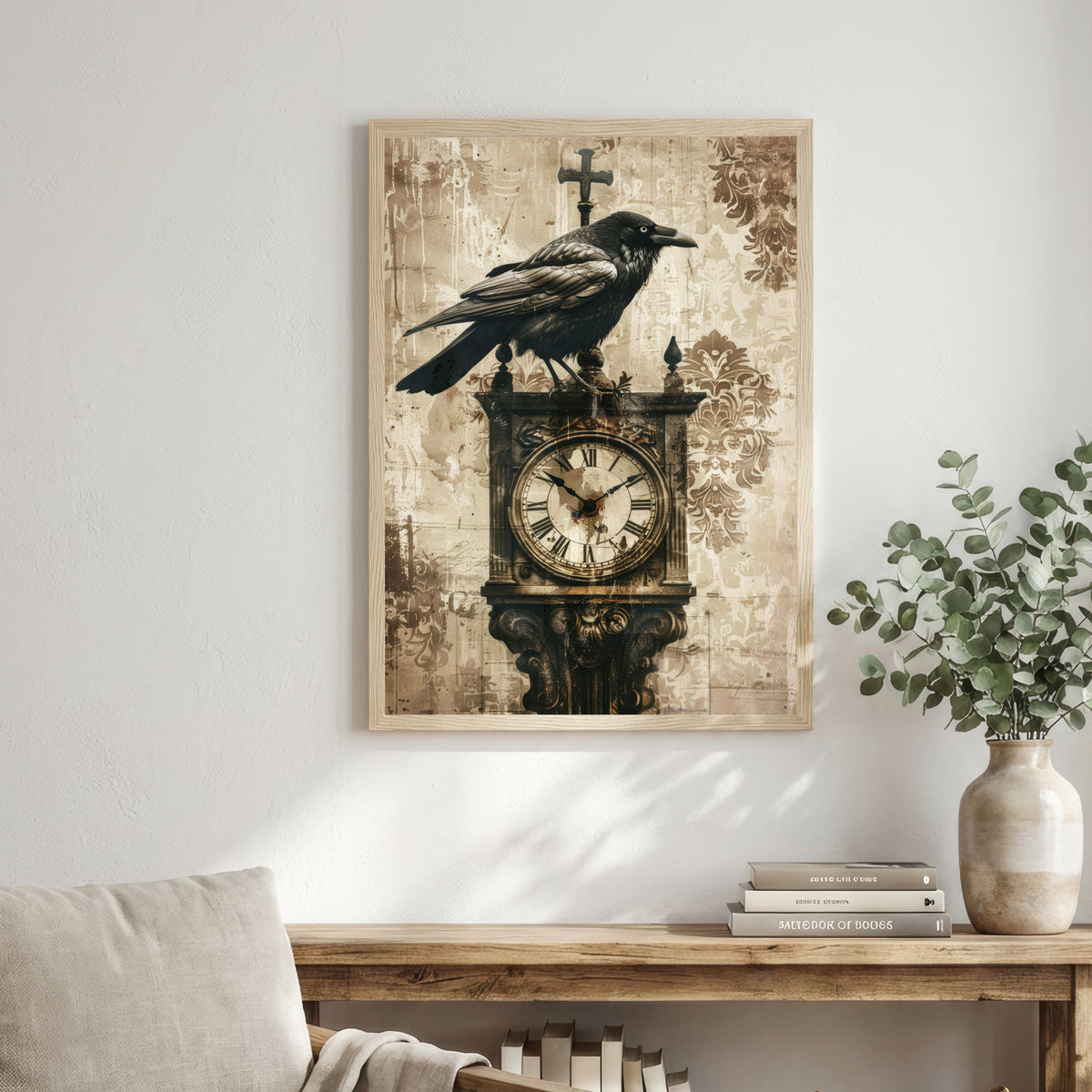 Gothic Raven Clock Art Print