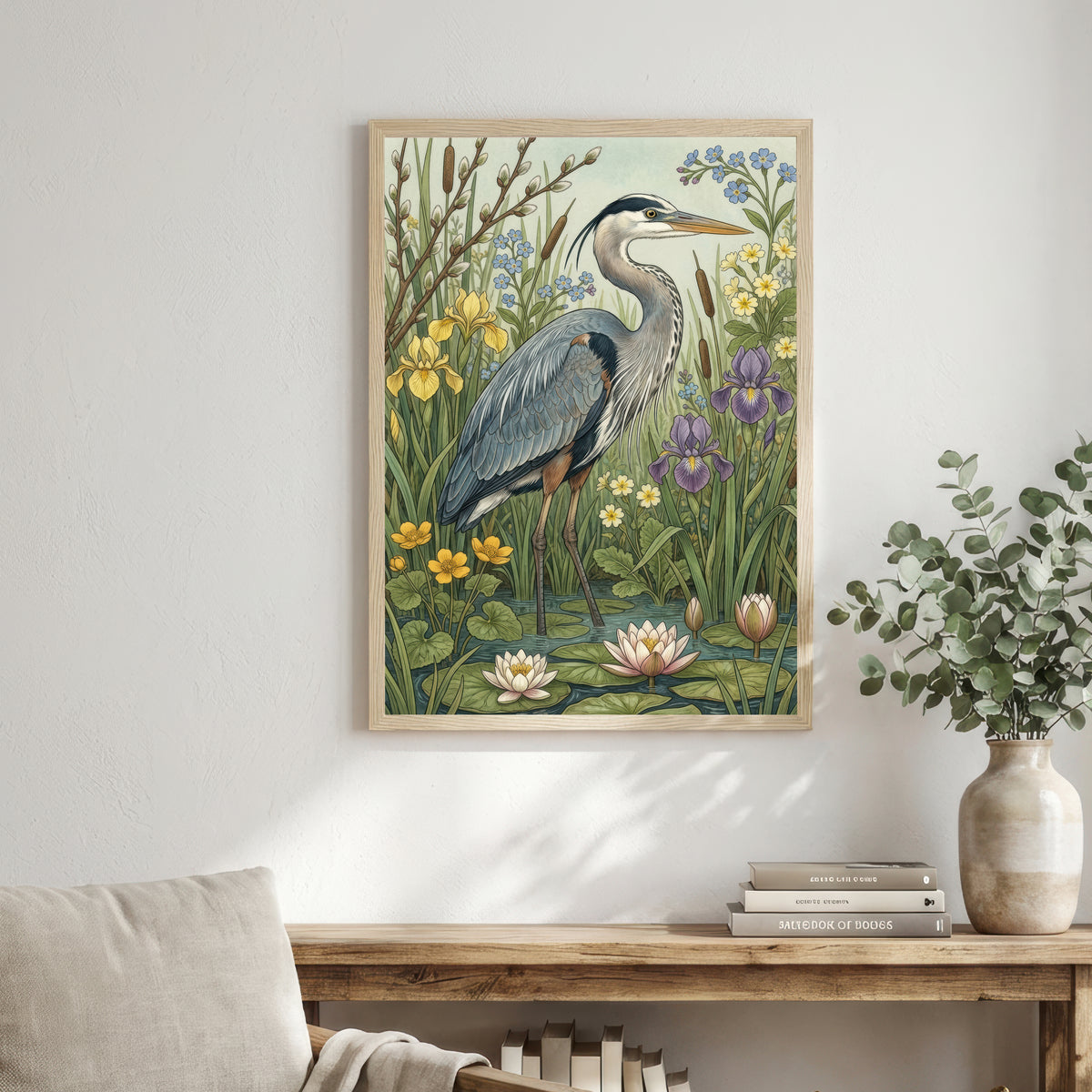 Heron Wetland Botanical Art Print