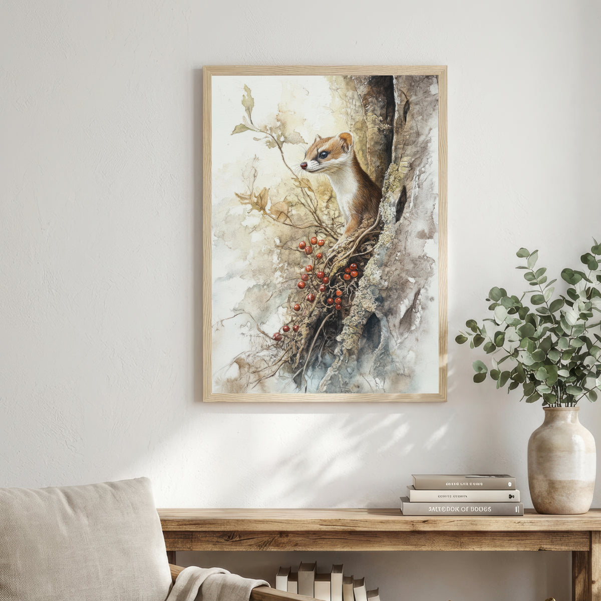 Stoat Woodland Watercolour Art Print