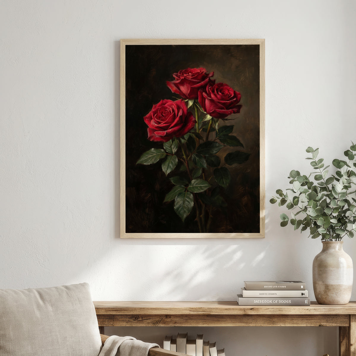 Red Roses Dark Floral Art Print