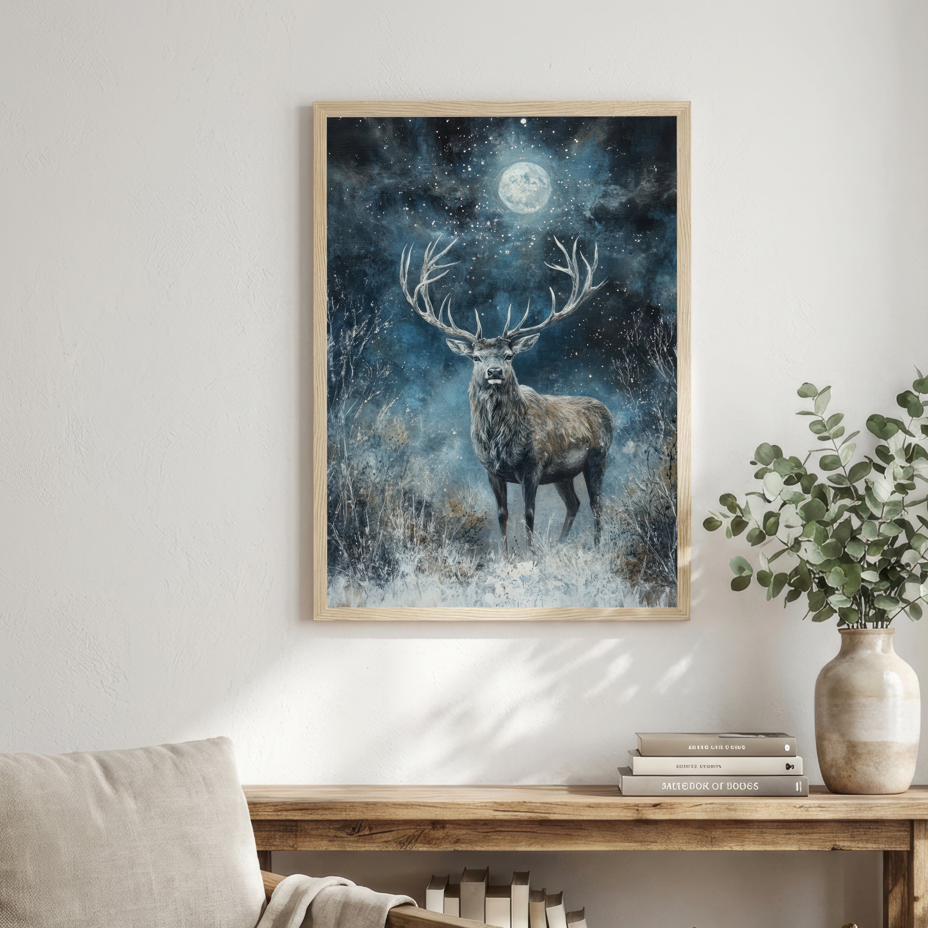 Moonlit Stag Woodland Art Print