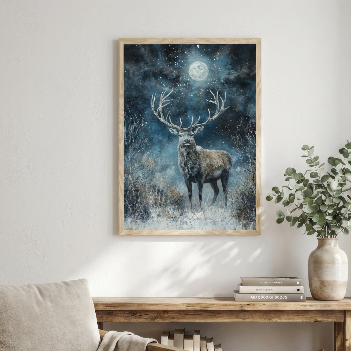 Moonlit Stag Woodland Art Print