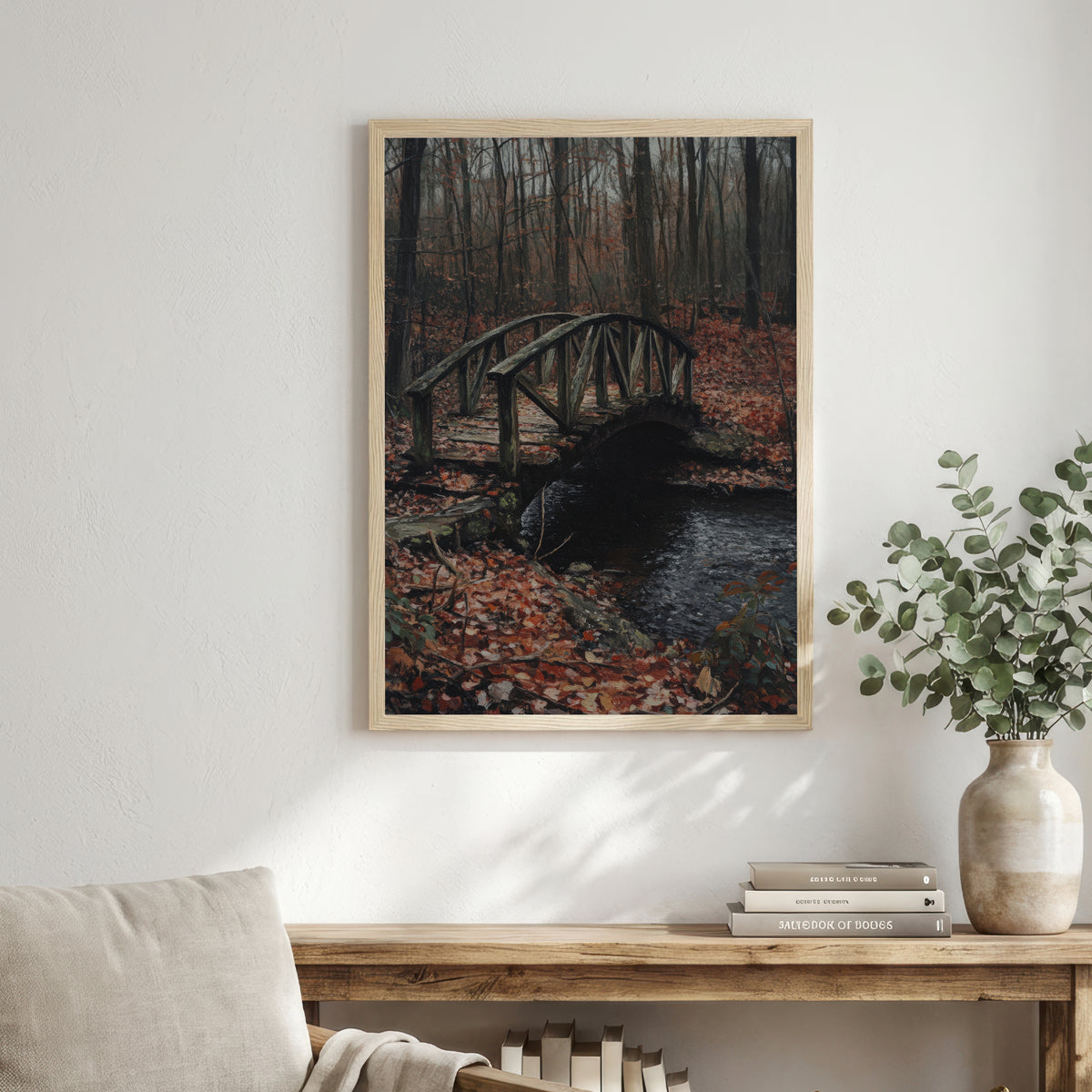 Dark Woodland Bridge Art Print