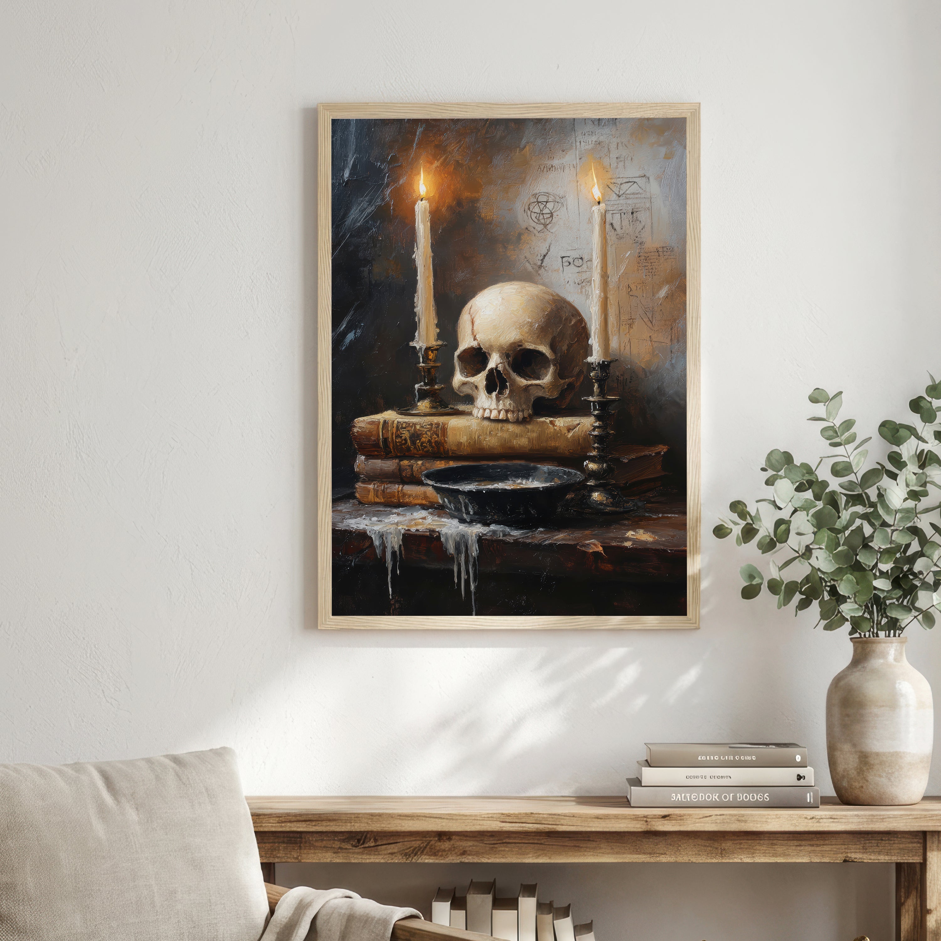 Gothic Skull Candle Still Life Art Print