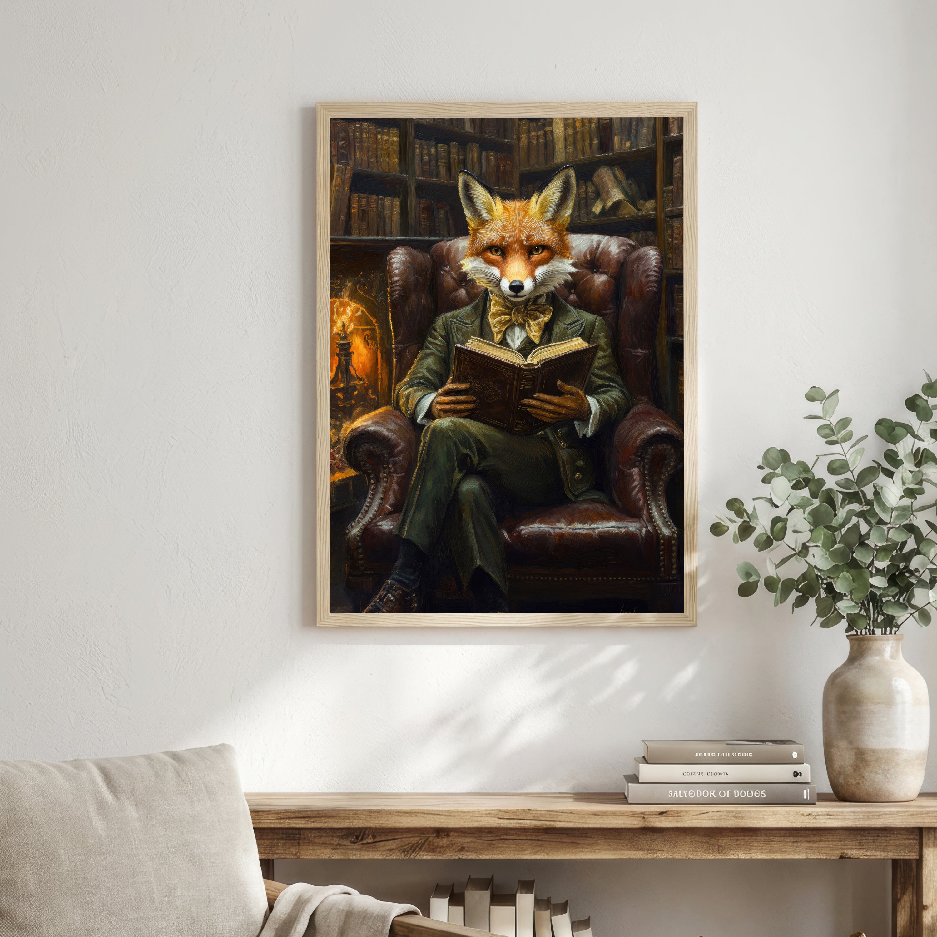 Fox Reading in Library Art Print