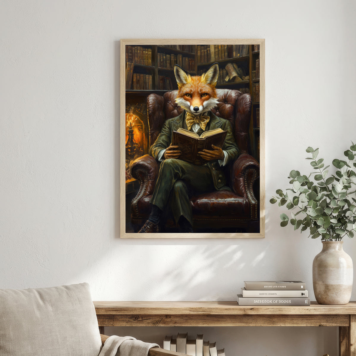 Fox Reading in Library Art Print
