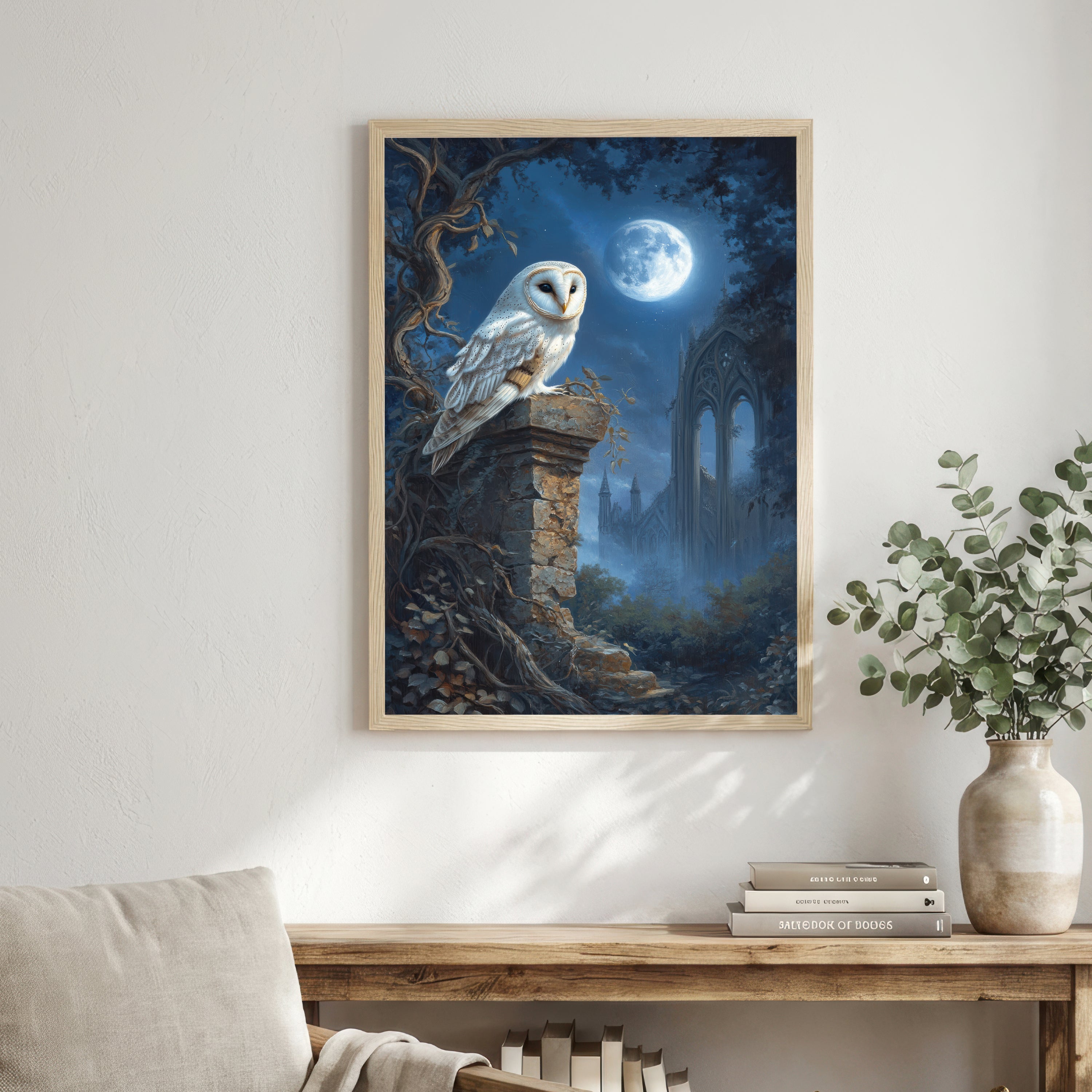 Barn Owl Moonlit Gothic Art Print