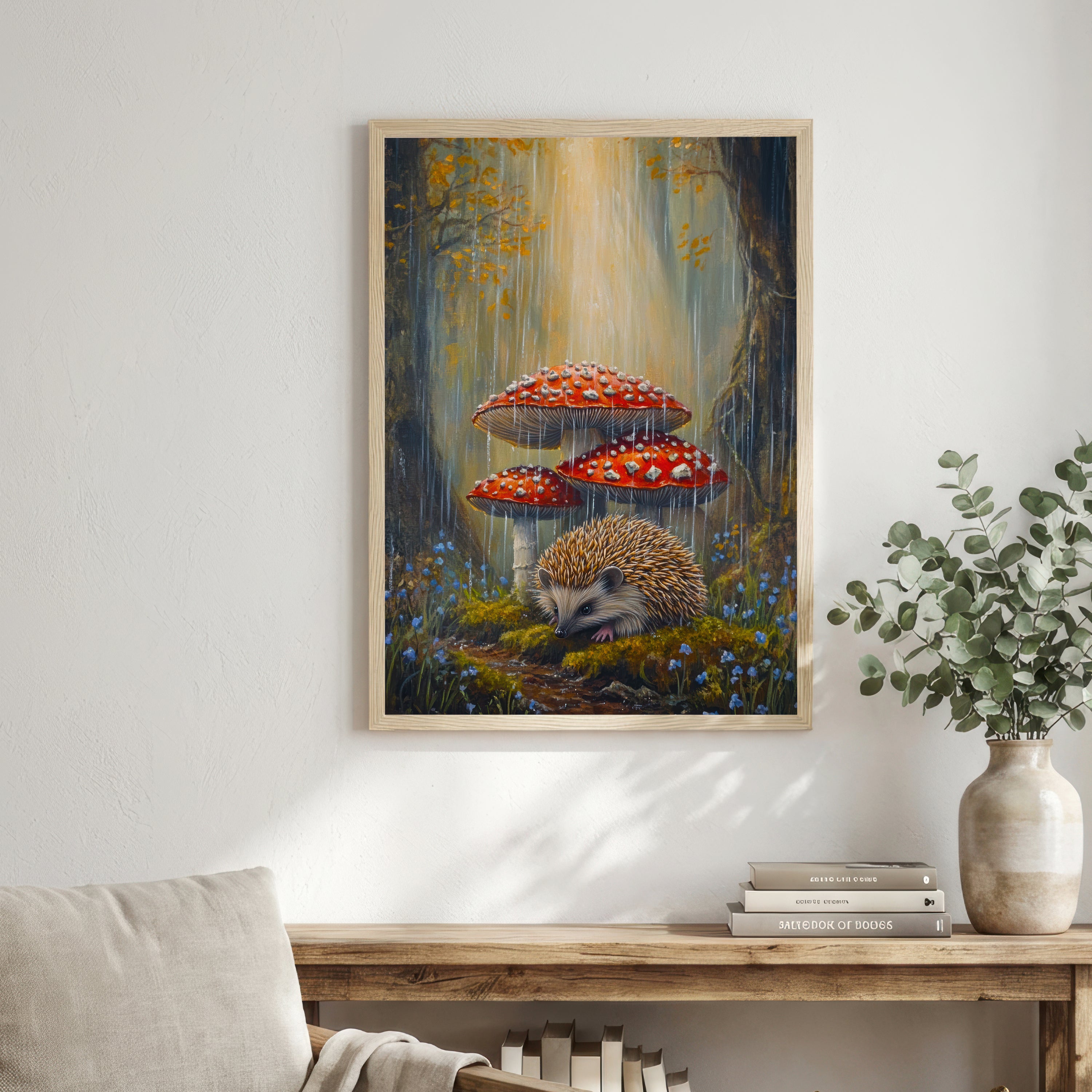 Hedgehog and Toadstools Woodland Art Print