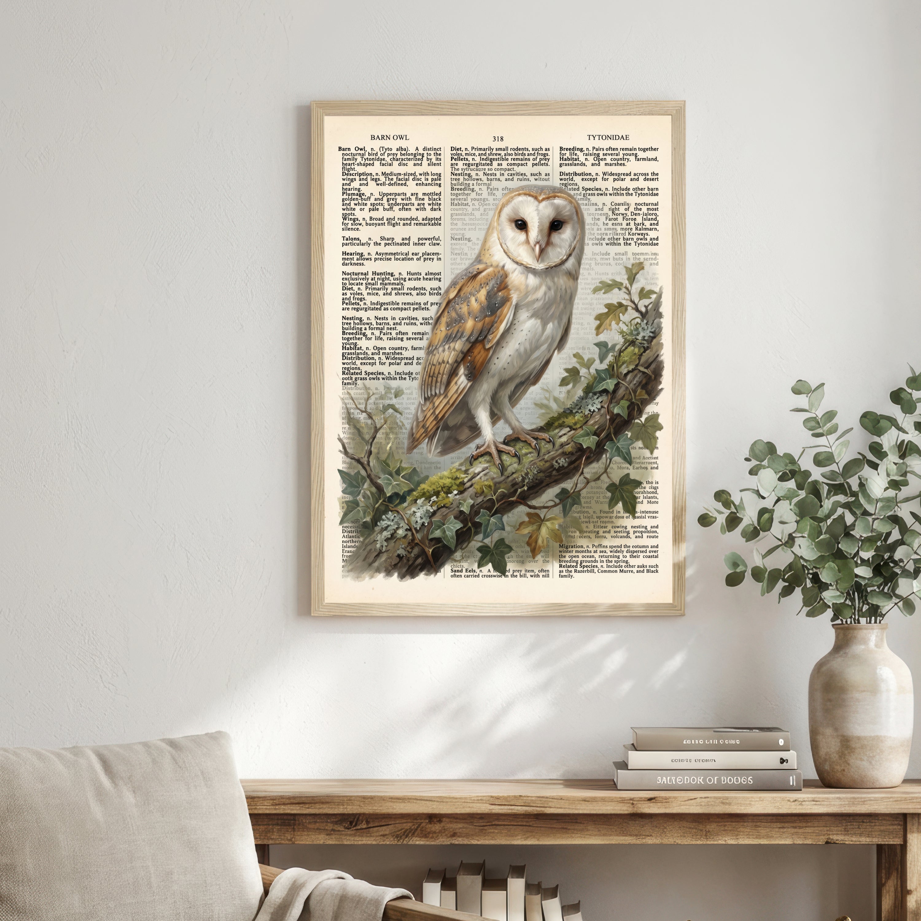 Barn Owl Vintage Botanical Art Print